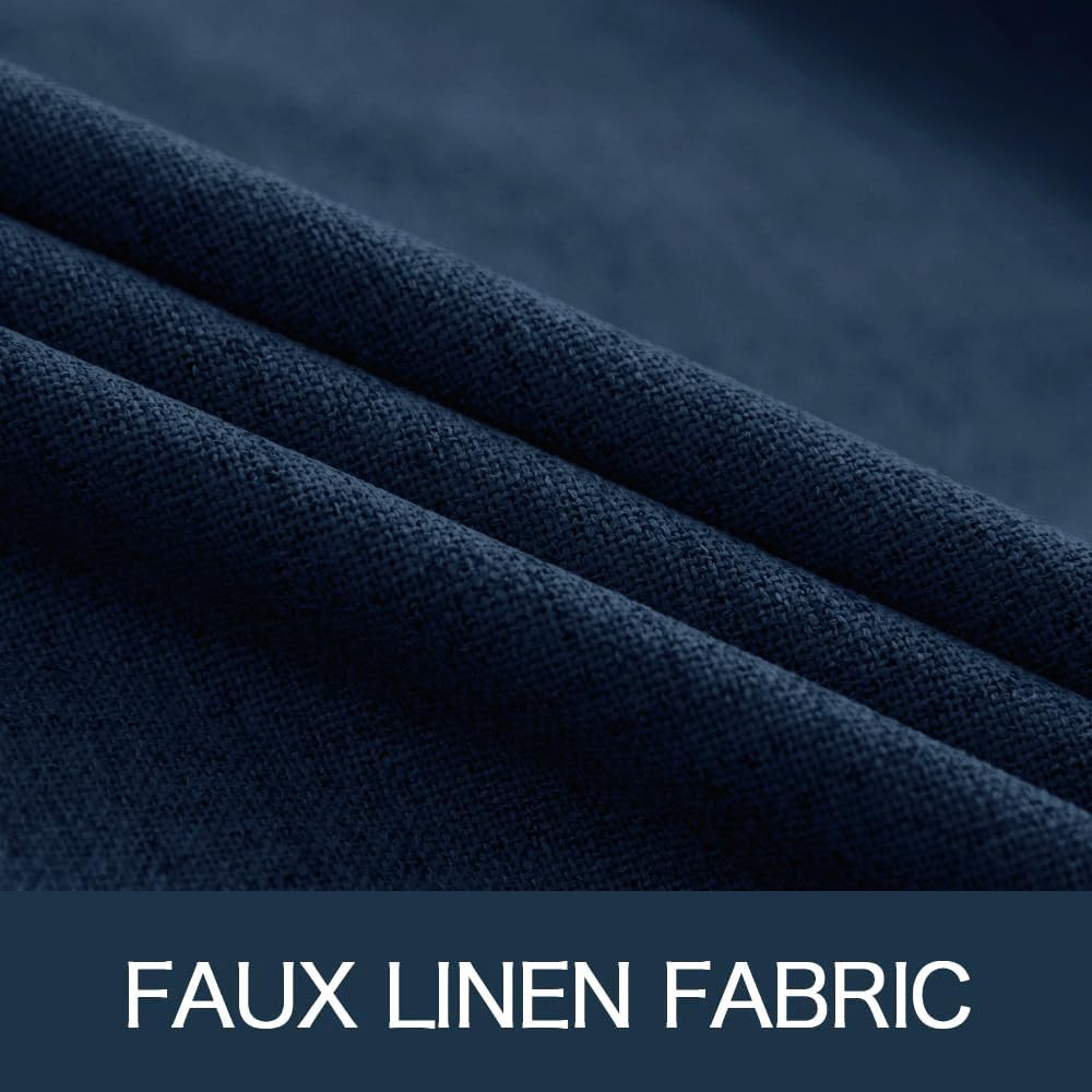 Miulee Linen Textured Curtains for Bedroom Solid 100% Blackout Thermal Insulated Midnight Blue Grommet Room Darkening Curtains & Drapes Lux…
