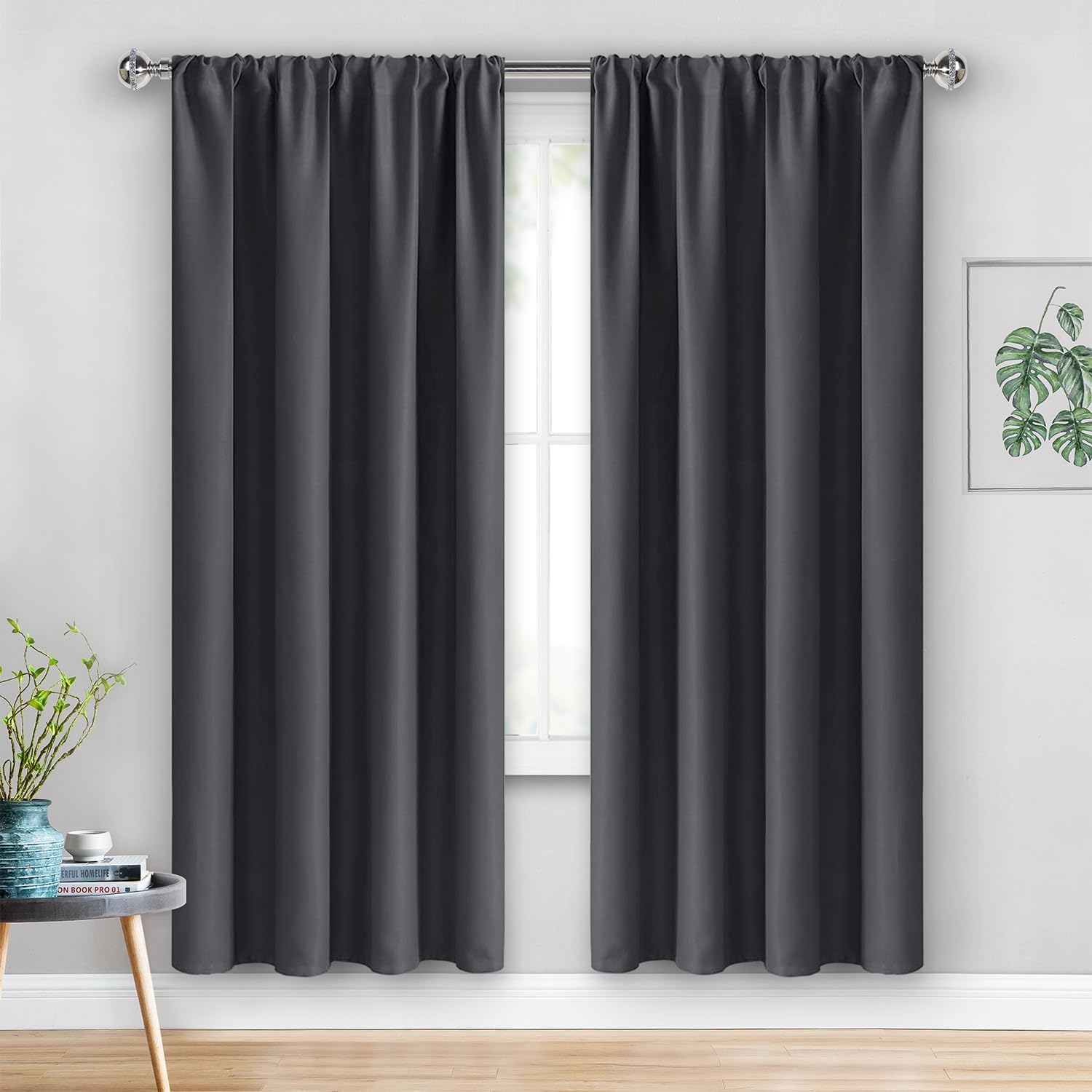 Jiuzhen Blackout Curtains for Bedroom - Thermal Insulated Room Darkening Rod Pocket Curtains for Living Room, Set of 2 Panels with Tiebacks…