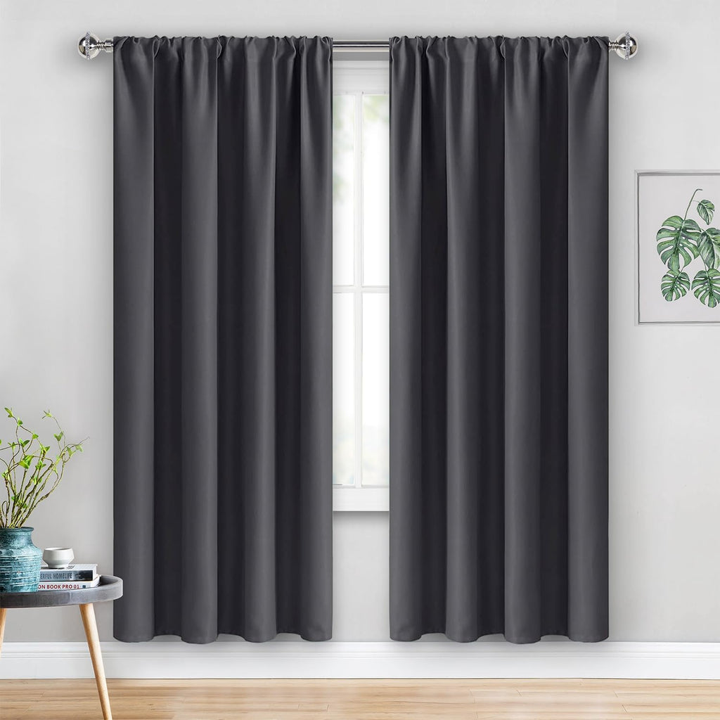 Jiuzhen Blackout Curtains for Bedroom - Thermal Insulated Room Darkening Rod Pocket Curtains for Living Room, Set of 2 Panels with Tiebacks…