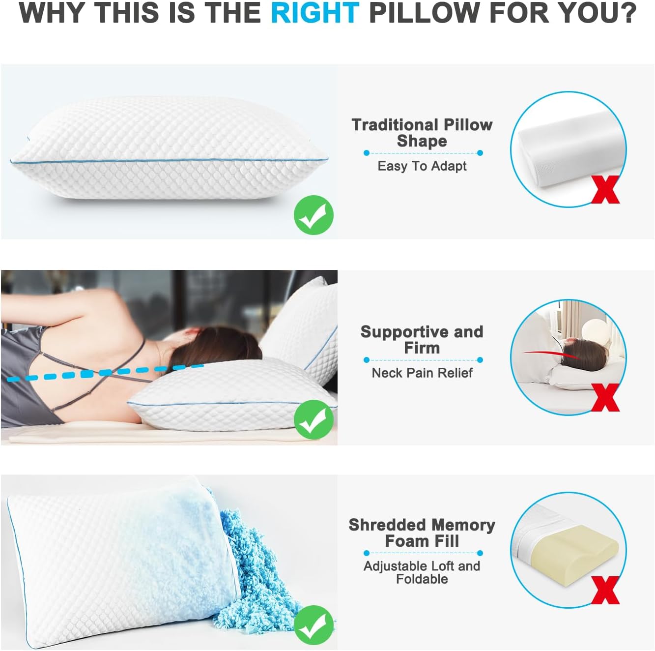 Vvz Cooling Bed Pillows Standard Size Set of 4, Shredded Memory Foam Pillows with Gel, Adjustable Firmness for Side, Back, Stomach Sleepers,…