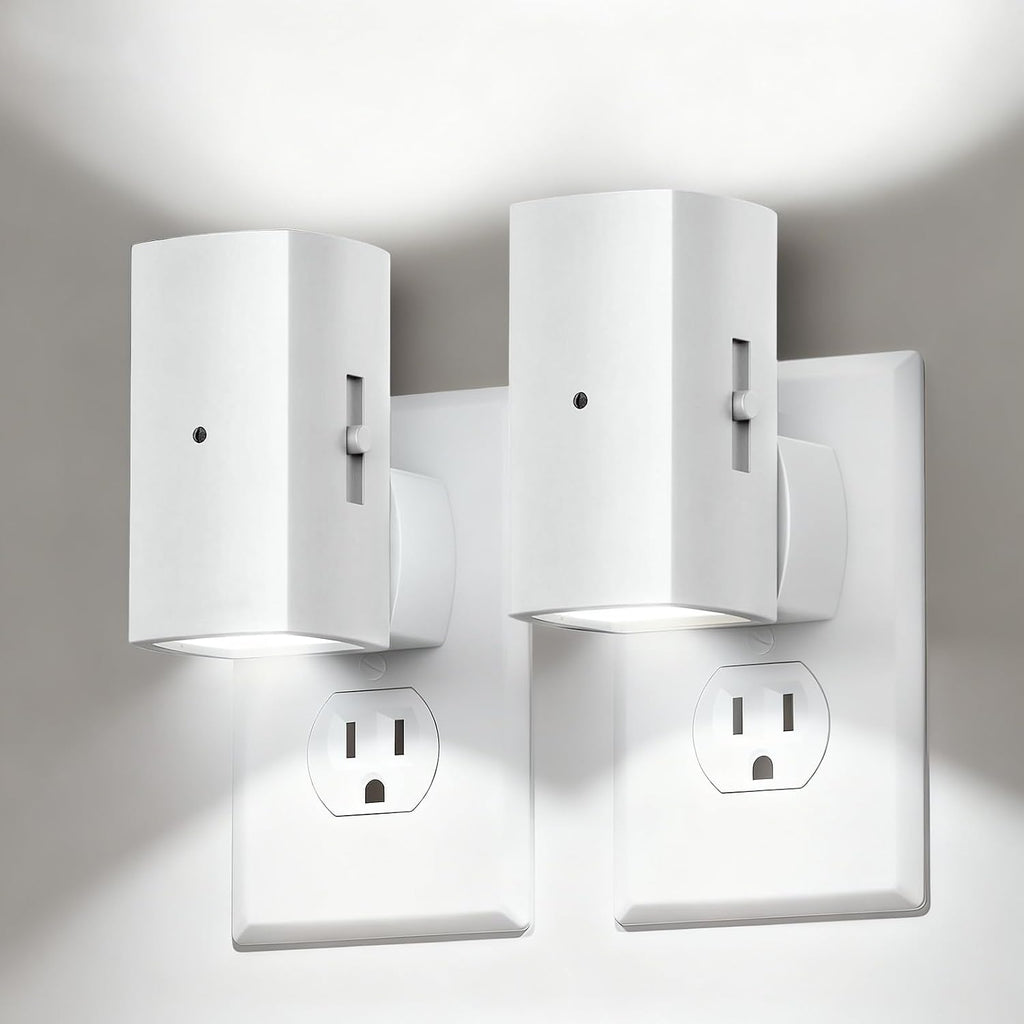 Brightown 2 Pack White Night Lights Plug into Wall, Modern Night Light with Rotating Plug, Dusk to Dawn Sensor, 0-100LM Stepless Dimming…