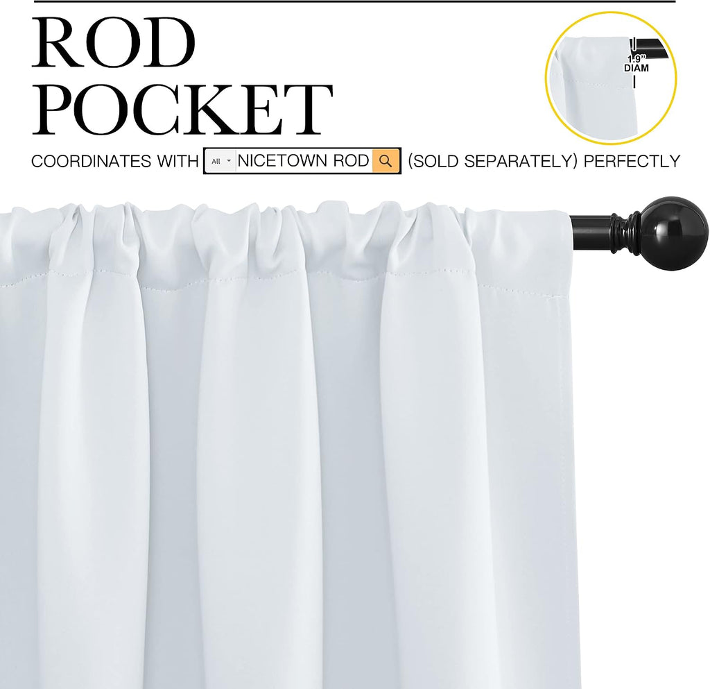 NICETOWN Greyish White Window Curtain Panels - Thermal Insulated Rod Pocket Room Darkening Curtain Sets for Bedroom (Platinum - Greyish…