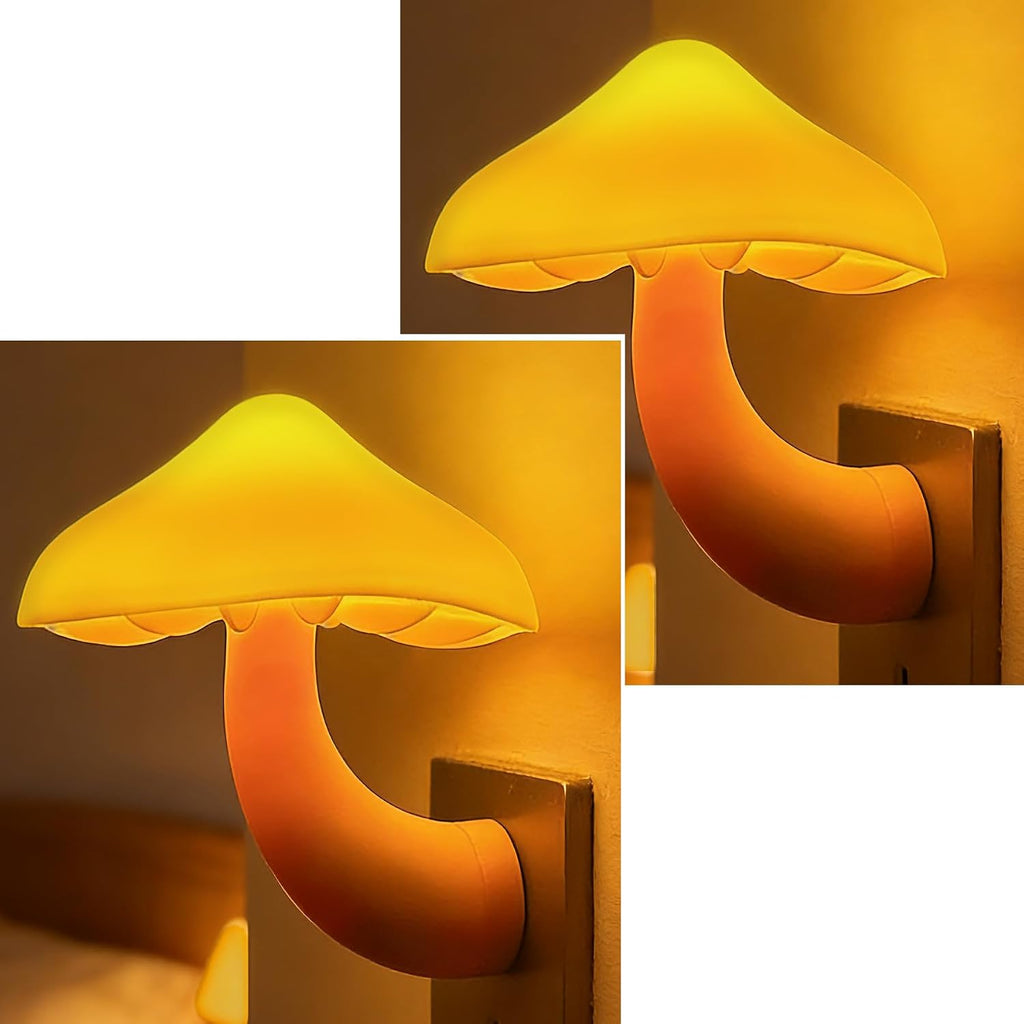 APAKI LED Mushroom Night Light Plug in Lamp, 2 Pack Light Sensor Night Lights Plug into Wall, Soft Warm Yellow Light Dusk to Dawn Ni…