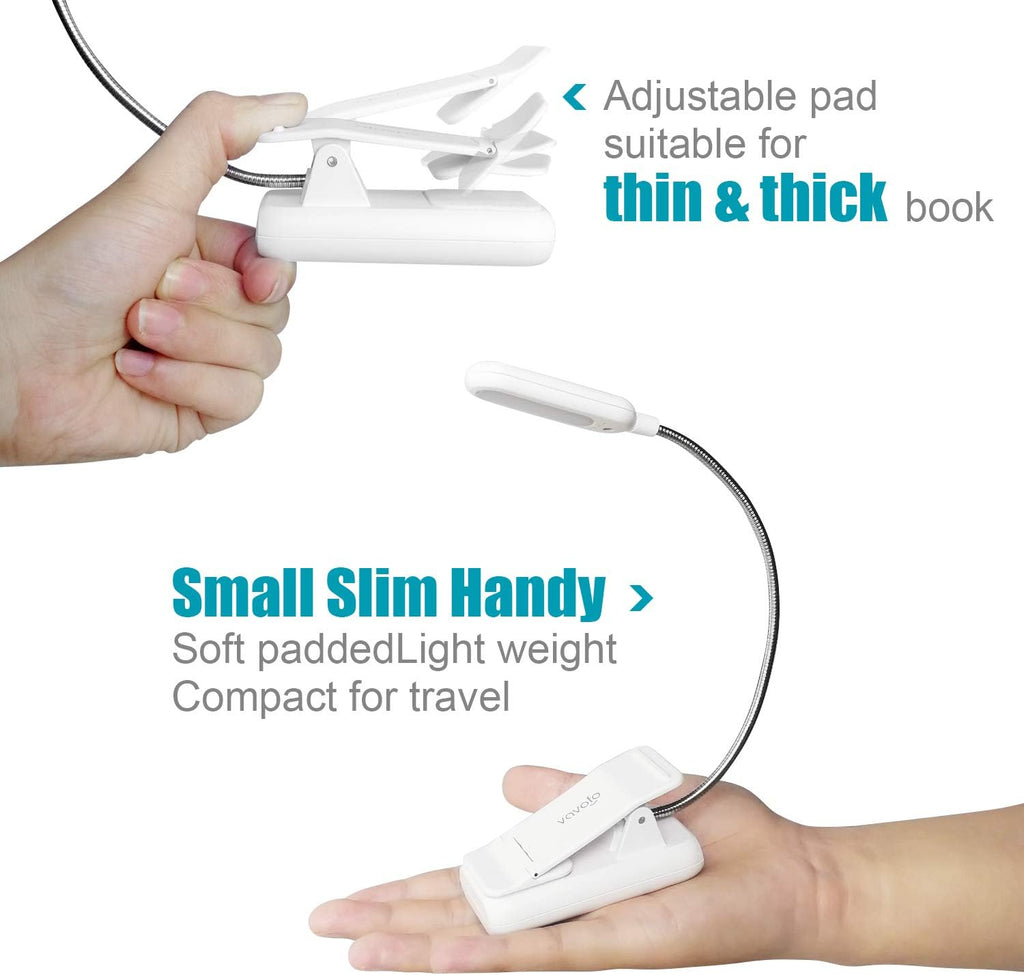 VAVOFO Book Light, Rechargeable Clip On Reading Light 7 LEDs with 9 Brightness Levels for Bed and Desk Studying (White 2-Pack)