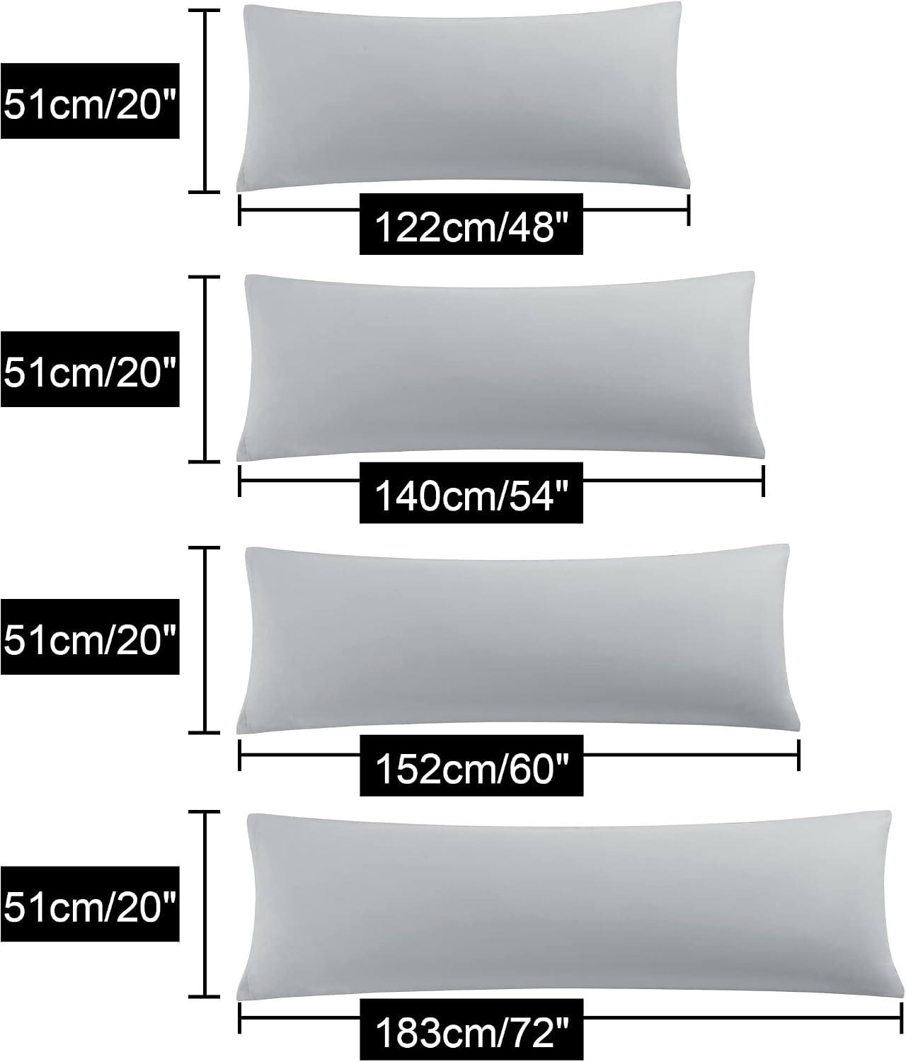 uxcell Soft Microfiber Body Pillow Cover with Zipper Closure, Long Pillow Cases for Body Pillows Weave for 90 GSM Polyester, Grey Body (20"…