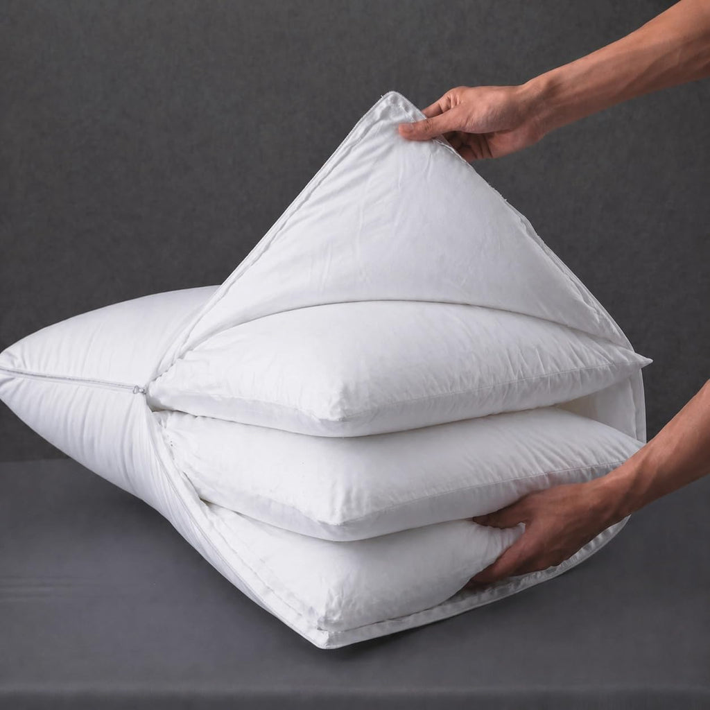 Three Geese Adjustable Layer Goose Feather Pillow Queen Size, Assemblable Bed Pillow with Pillowcase,100% Soft Cotton Cover, Good for Side…