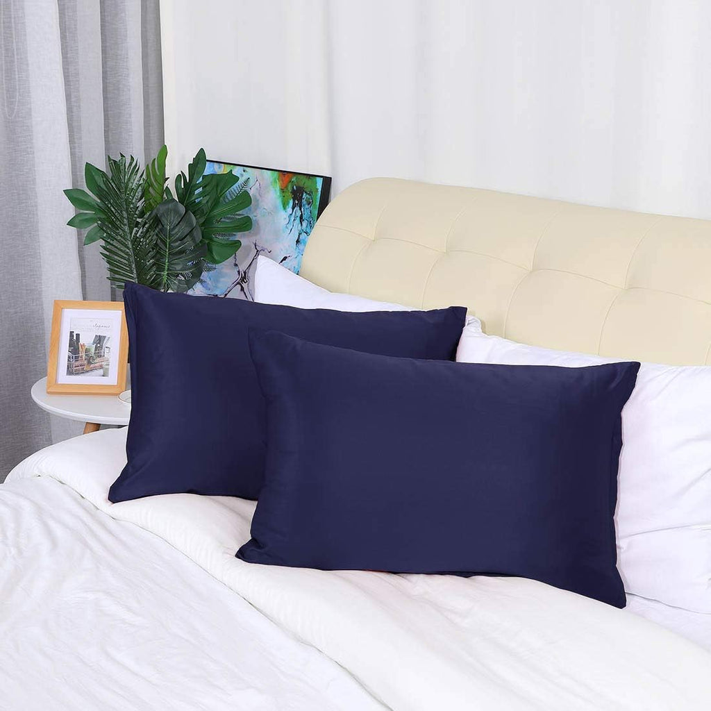 uxcell Queen Satin Pillowcase with Zipper, Super Soft and Luxury, Silky Pillow Cases Covers Set of 2, 21"x31", Navy