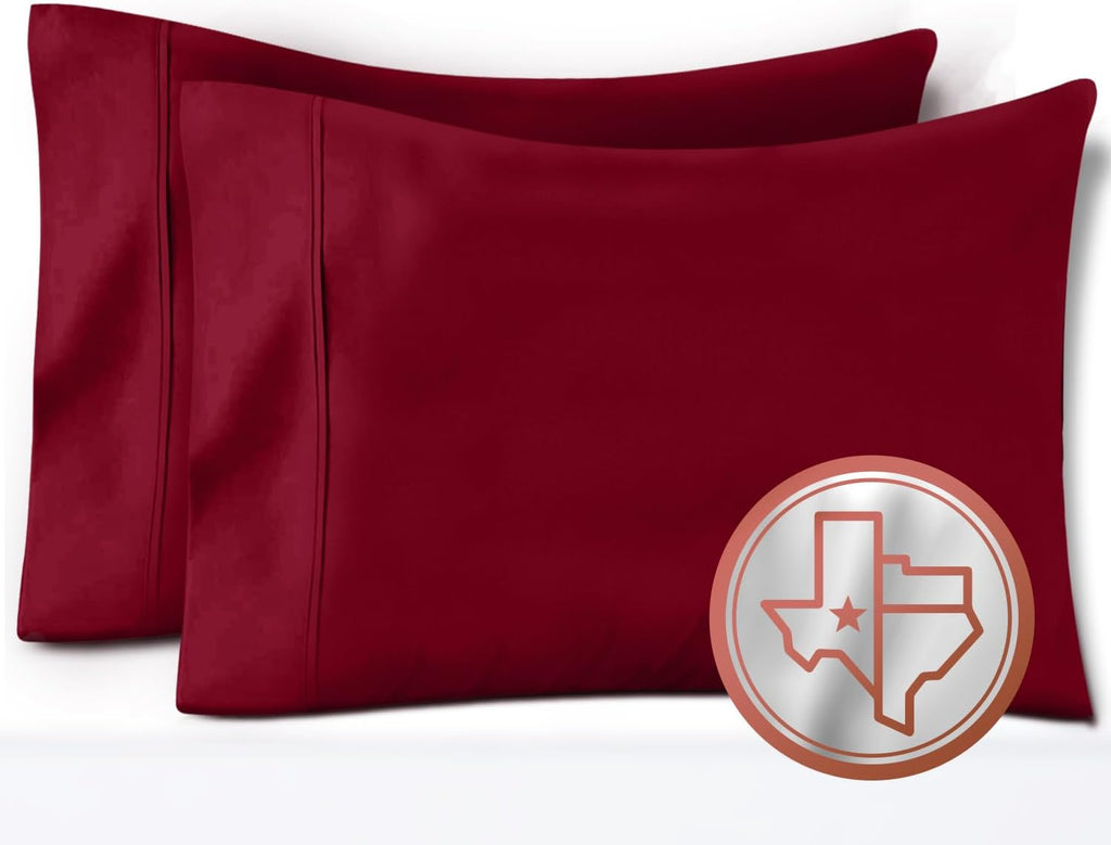 TEXAS LINEN CO. 100% Egyptian Cotton Pillow Cases Set of 2, Texan Talkin' Collection 600 Series King Pillowcase for Sleeping (Burgundy)…