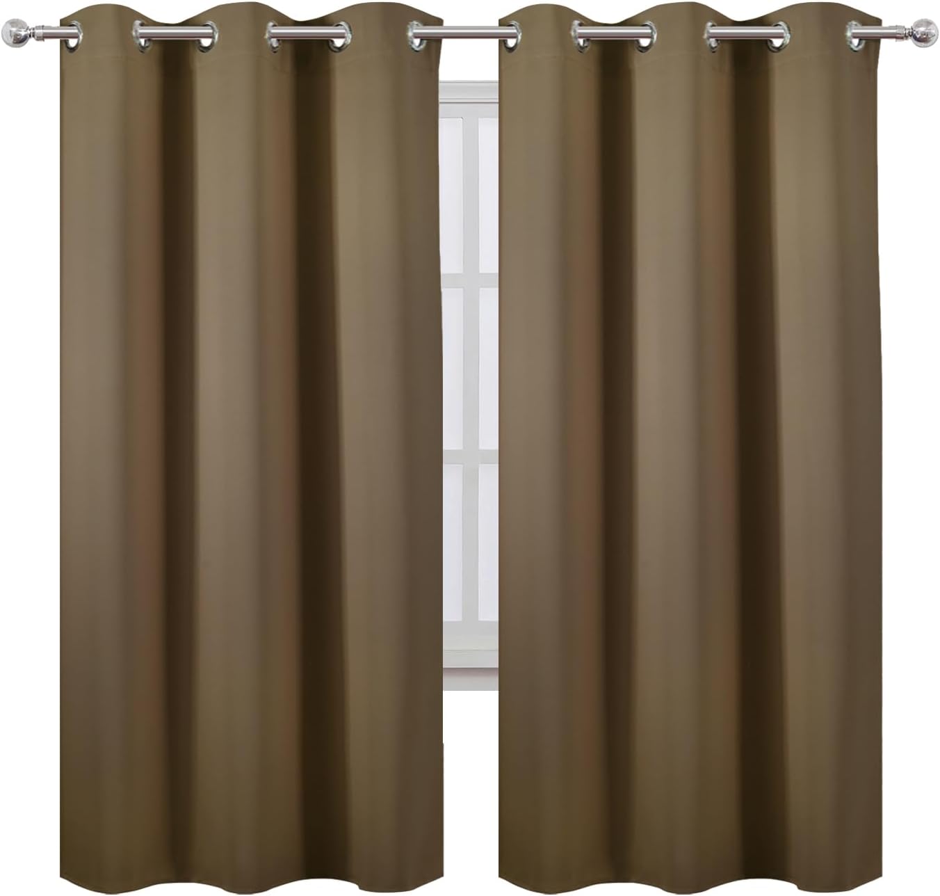 Lemomo Brown Thermal Blackout Curtains/42 x 72 Inch/Set of 2 Panels Room Darkening Curtains for Bedroom 72 Inch silver