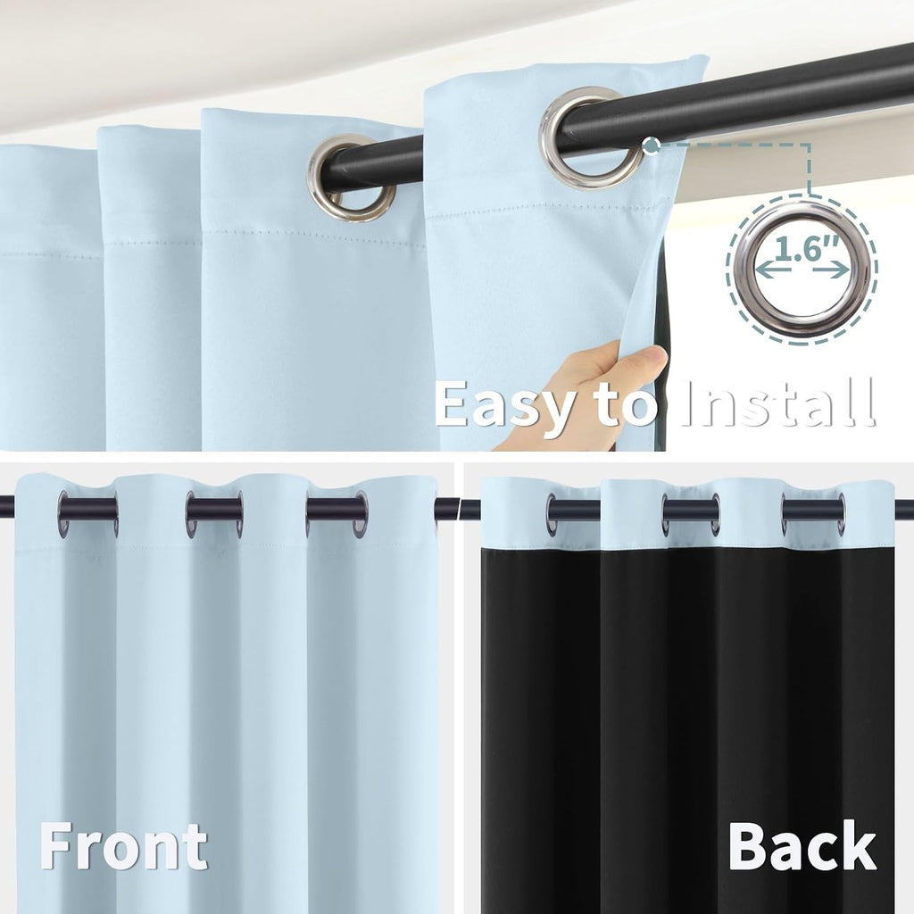 BGment Baby Blue 100% Blackout Curtains for Kids Bedroom 45 Inch Length, Thermal Insulated Full Light Blocking Grommet Noise Cancelling Sma…