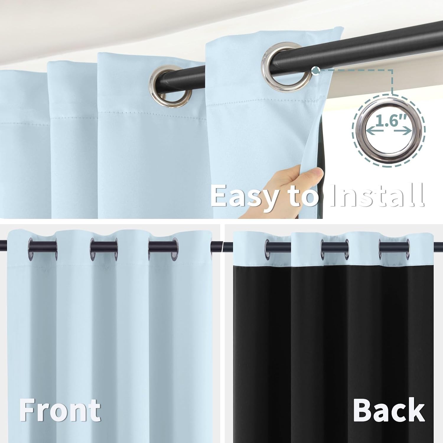 BGment Baby Blue 100% Blackout Curtains for Kids Bedroom 45 Inch Length, Thermal Insulated Full Light Blocking Grommet Noise Cancelling Sma…