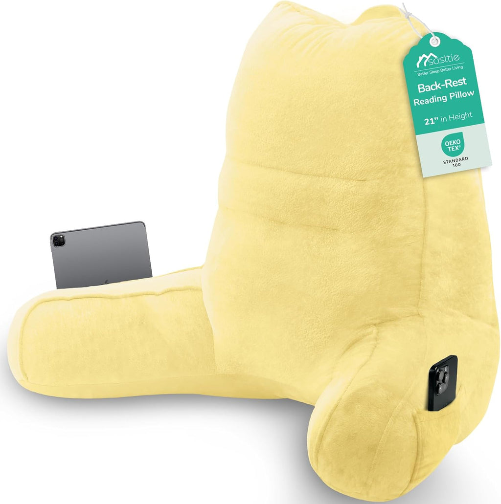 Sasttie Reading Pillow, Pillows for Reading or Relaxing – Ergonomic Support for Head, Neck, Back, and Lumbar, 21-Inch, Light Yellow