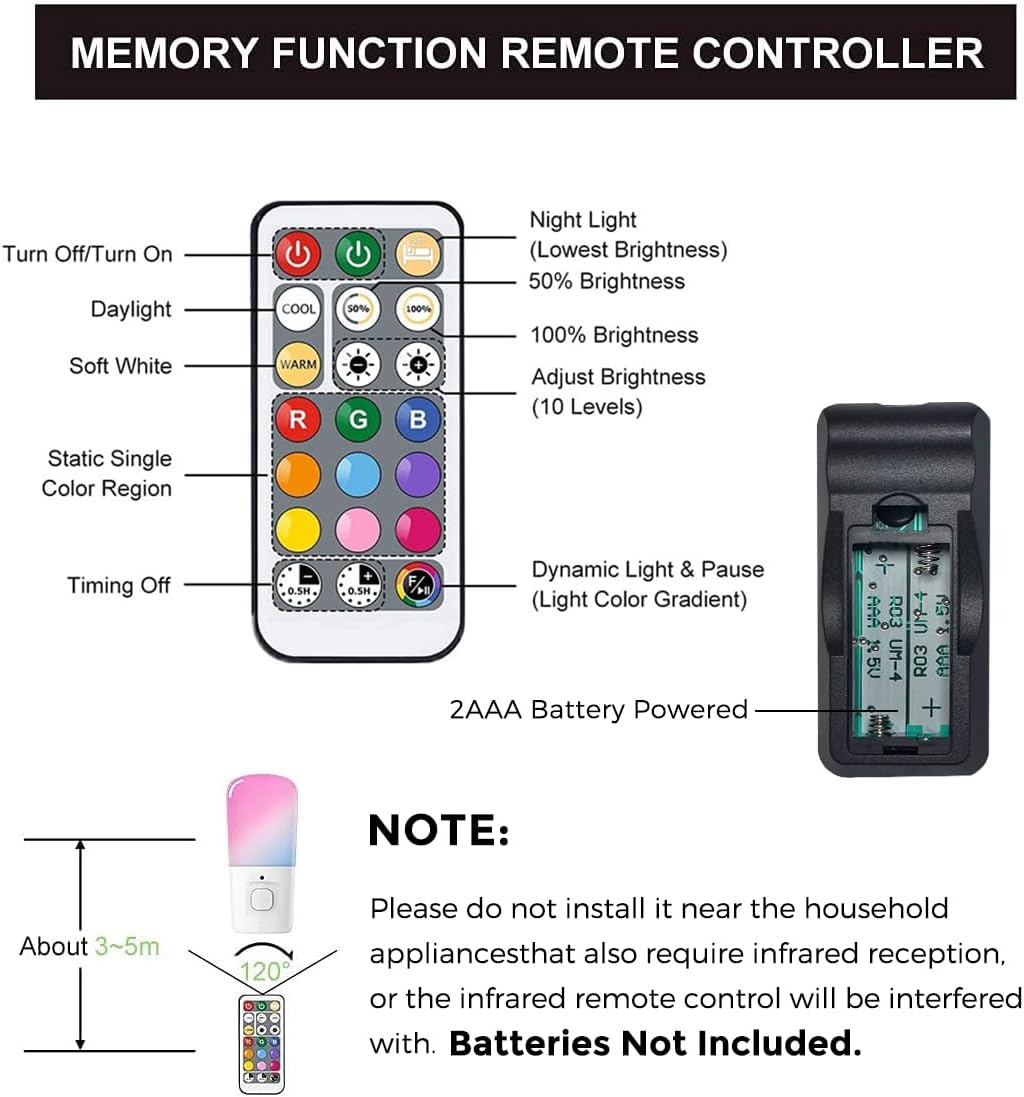 L LOHAS LED Kids Night Lights Plug in, RGB Color Changing Plug into Wall Lights Remote, Rainbow Dimmable Girls Night Light Switch…