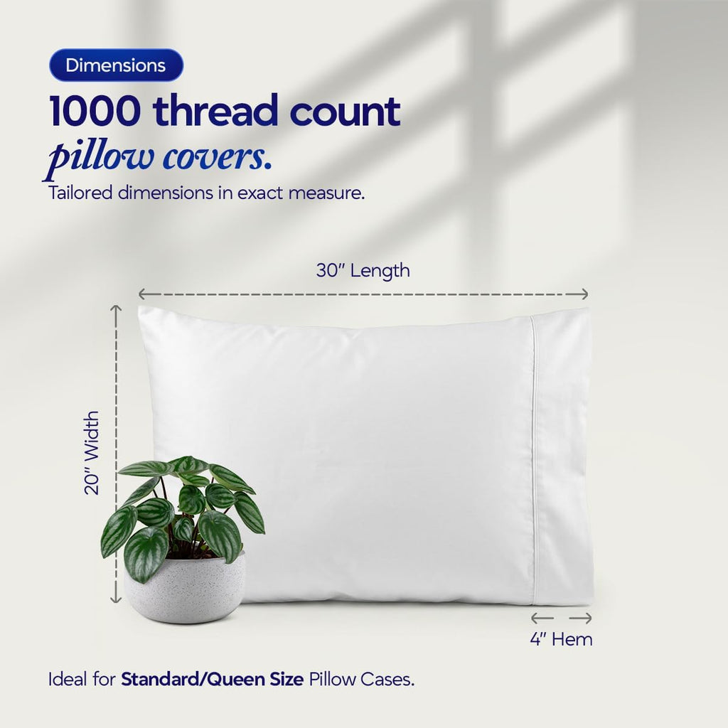 1000 TC Pillowcases Set of 4 100% Egyptian Cotton Pillow Cases with Long Staple Cotton & Sateen Weave, Silky Soft Hotel Like Bed Pillow…