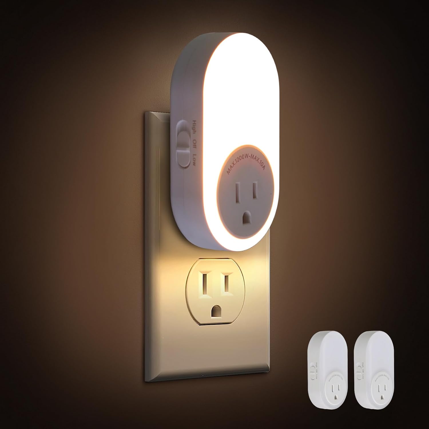 Dawnrise Night Lights Plug Into Wall, Dusk to Dawn Sensor Night Light with Power Outlet, CCT 2200K or 4000K, 5Lm or 20Lm Adjustable…