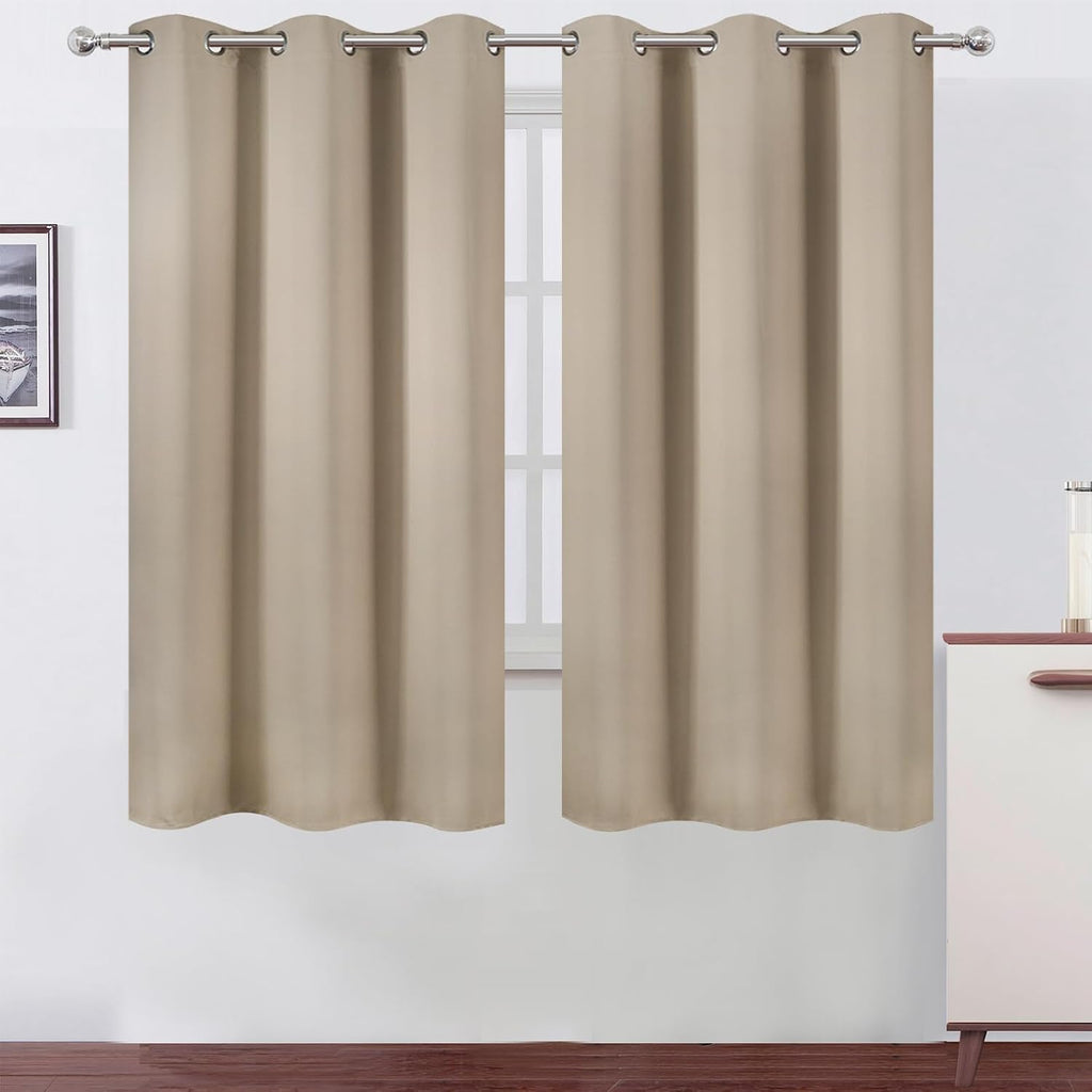 Lemomo Khaki Thermal Blackout Curtains/38 x 63 Inch/Set of 2 Panels Room Darkening Curtains for Bedroom 63 Inch silver