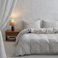 Simple&Opulence French Linen Blended Duvet Cover King, Flax Viscose Derived from Bamboo Bedding Set with Pom Pom Trim Soft Cooling for…