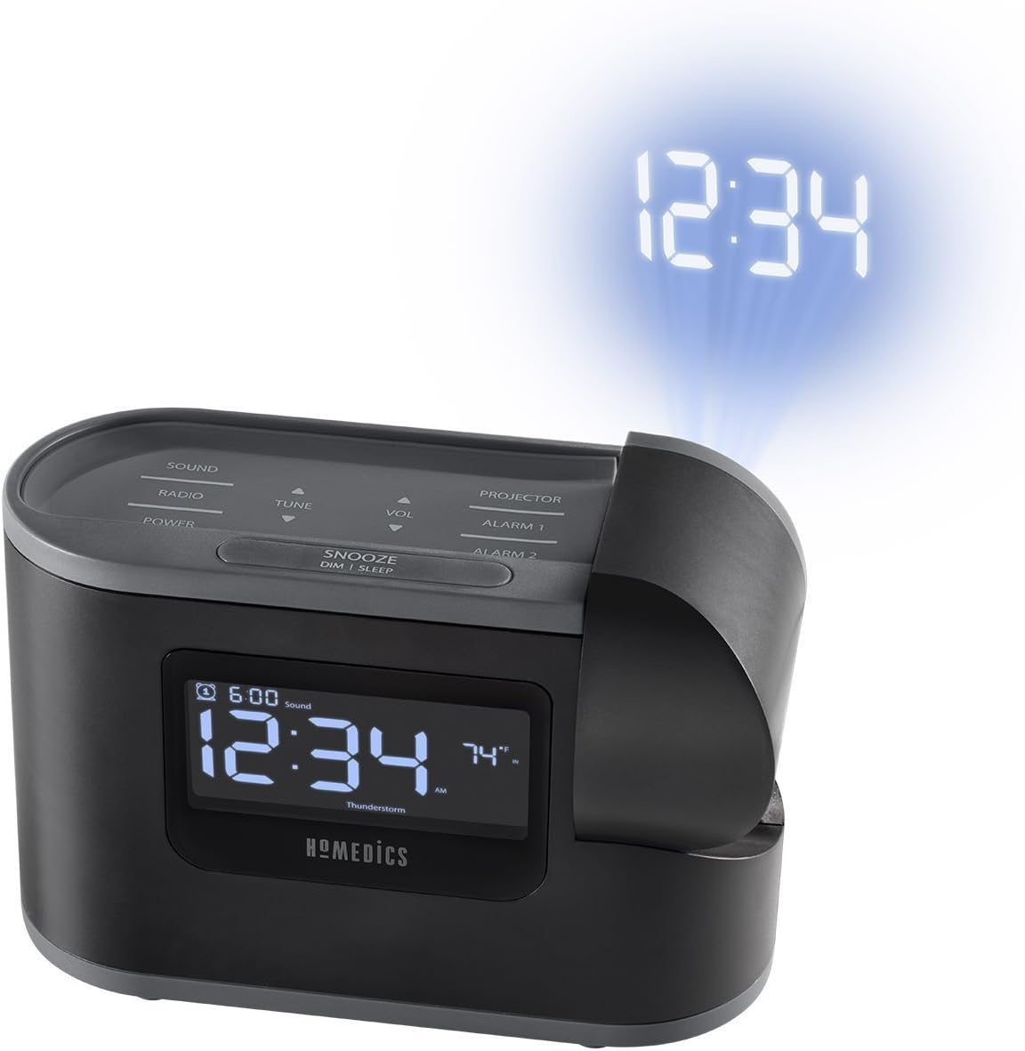 Homedics SoundSleep Recharged Alarm Clock & White Noise Sound Machine, 6-In-1 Projection Alarm Clock And Sleep Sound Machine, 8 Nature…