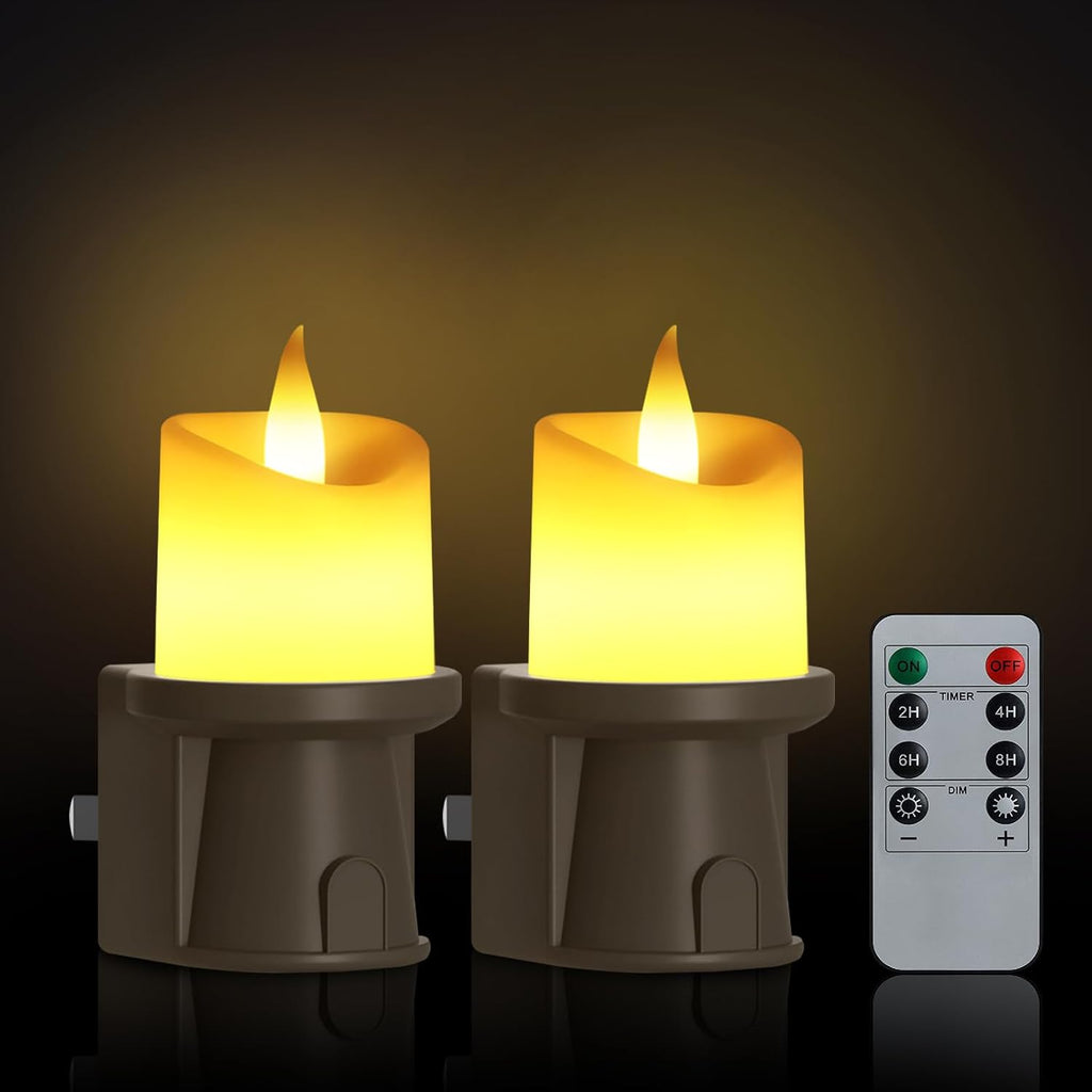 2-in-1 Plug in Night Light (2 Pack) - Dual Mode: Dusk to Dawn Sensor OR Remote Control with Timer - Dimmable Electric Candle Wall Sconce…