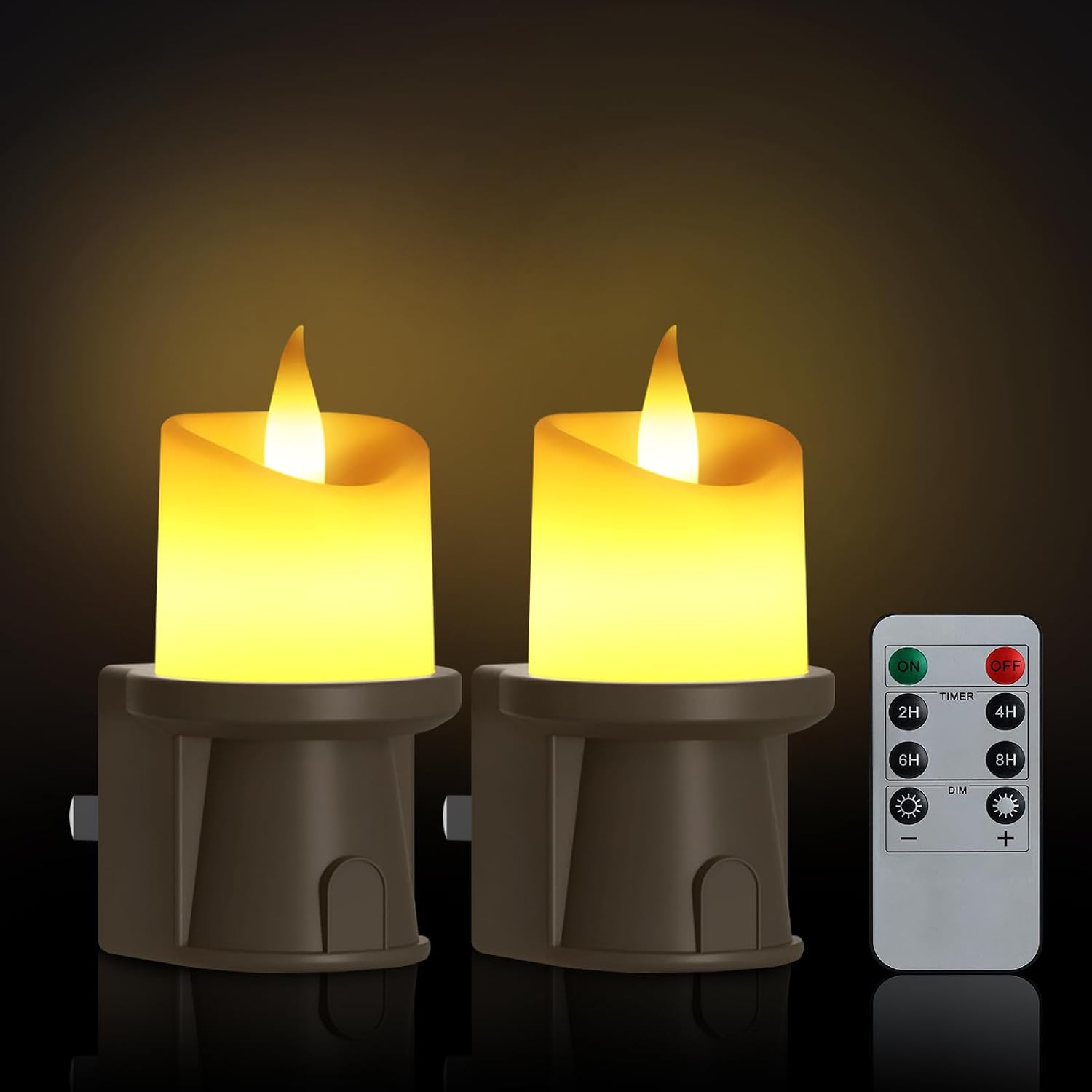 2-in-1 Plug in Night Light (2 Pack) - Dual Mode: Dusk to Dawn Sensor OR Remote Control with Timer - Dimmable Electric Candle Wall Sconce…