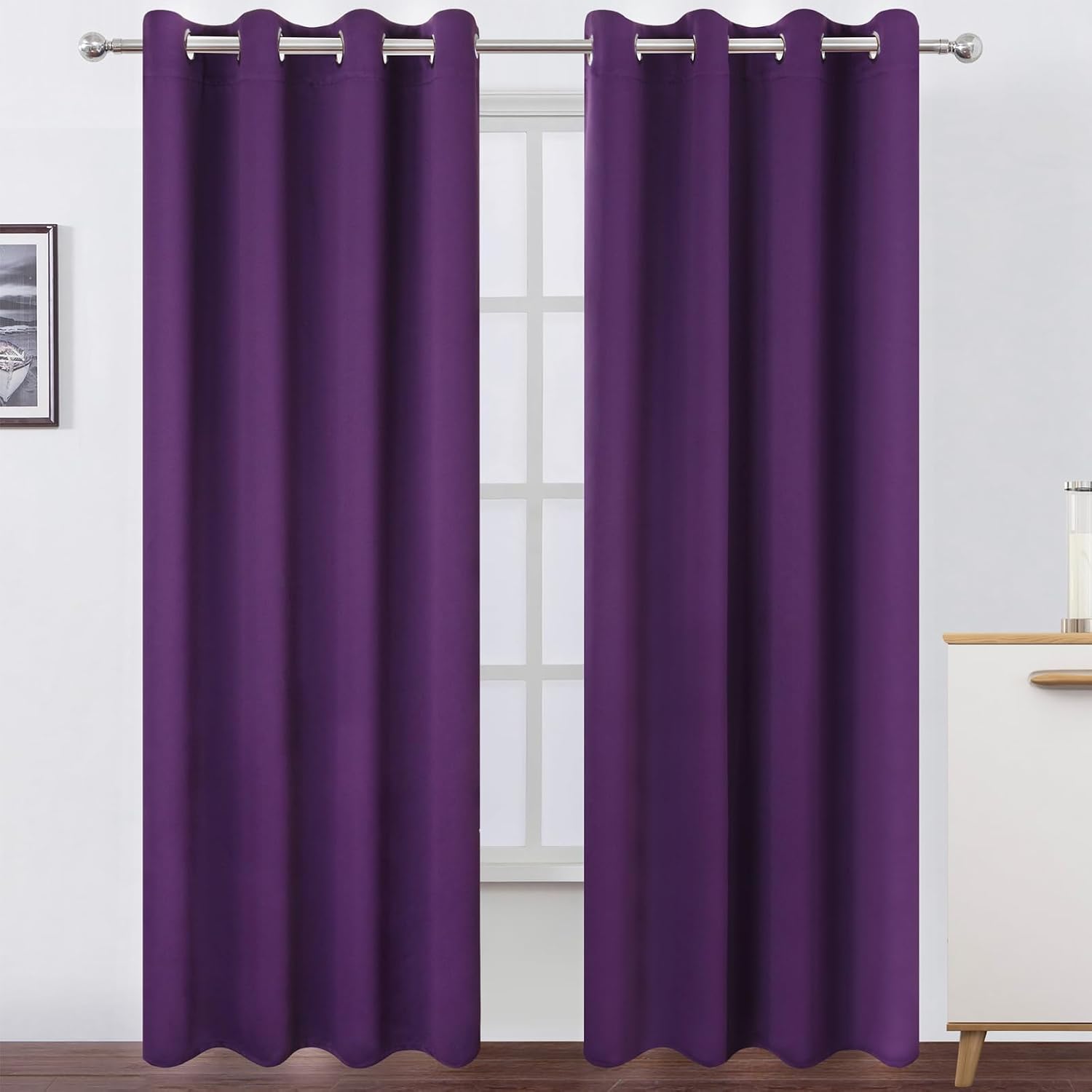 Lemomo Blackout Curtains 52 x 90 Inch Long Purple Curtains Set of 2 Panels Room Darkening Curtains for Bedroom and Living Room 90 Inch silv…