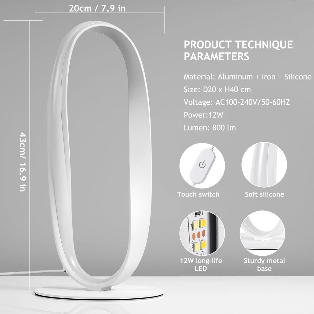 NUÜRLightning NUÜR Circle LED Table Lamp, 3 Color Temperatures Bedside Lamp for Living Room, Stepless Dimmable Bedside Table Lamp