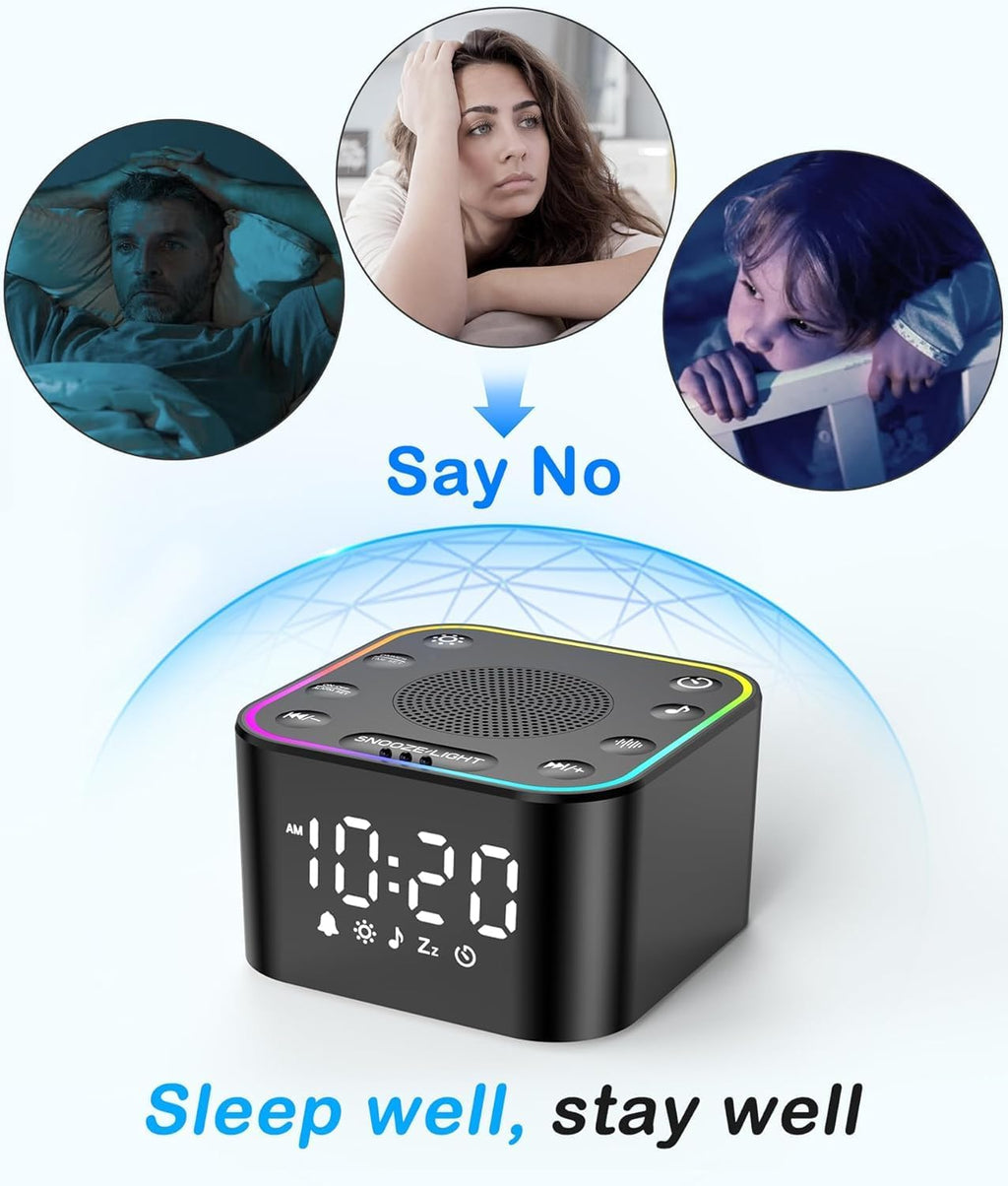 2-in-1 Sound Machine & Alarm Clock: 30 Non-Looping White Noise & Nature Sounds for Fall Asleep Faster, 7 Gentle Wake-Up Alarms - Compact…