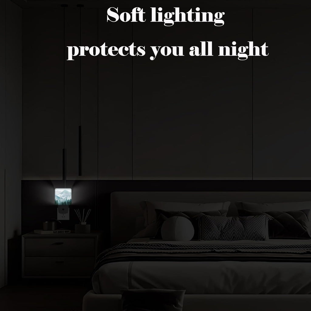 Mountain Forest Night Light, Plug Into Wall with Dusk to Dawn Light Sensors, Warm Nightlights for Bedroom, Bathroom, Hallway, Kitchen…