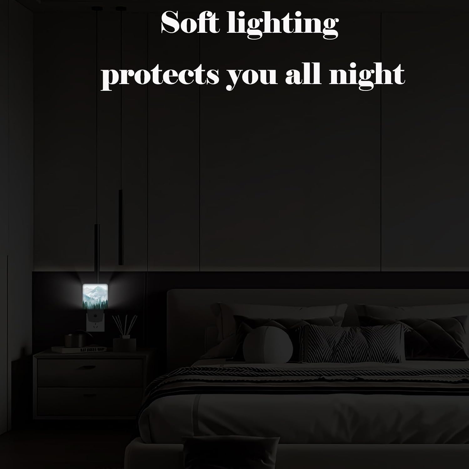 Mountain Forest Night Light, Plug Into Wall with Dusk to Dawn Light Sensors, Warm Nightlights for Bedroom, Bathroom, Hallway, Kitchen…