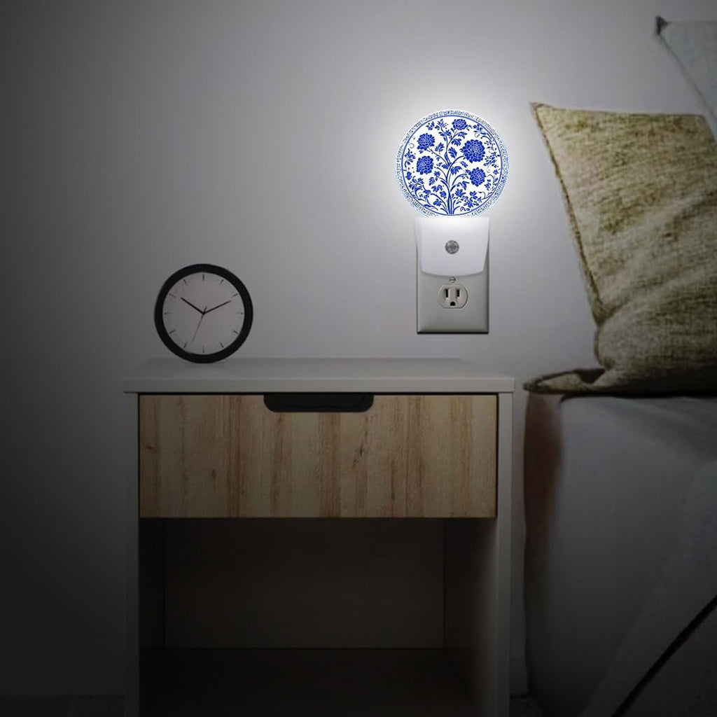 Blue Flower Night Light Auto Sensor Led Dusk to Dawn Lamp Home Decor for Men Women