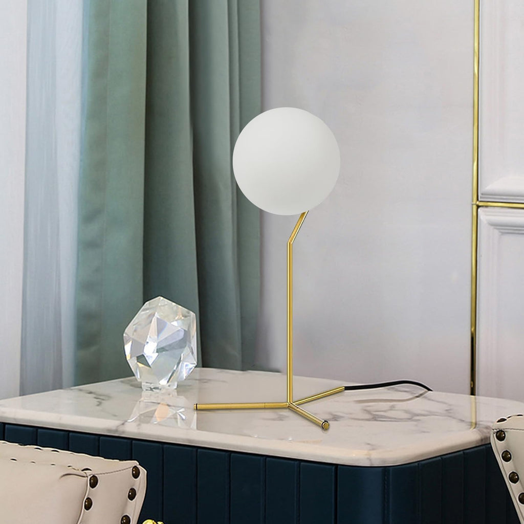 BOKT Modern 1-Light Glass Globe Table Lamp Contemporary Minimalist Tall Bedside Desk Nightstand Lamp Vintage Brush Gold Metal Table Light…