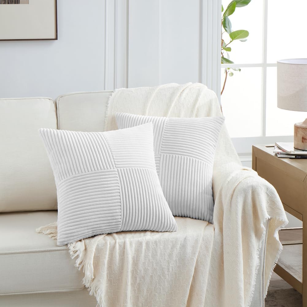 Fancy Homi 2 Packs White Samll Decorative Throw Pillow Covers 12x12 Inch with for Couch Bed Sofa, Rustic Farmhouse Boho Home Decor, Soft…