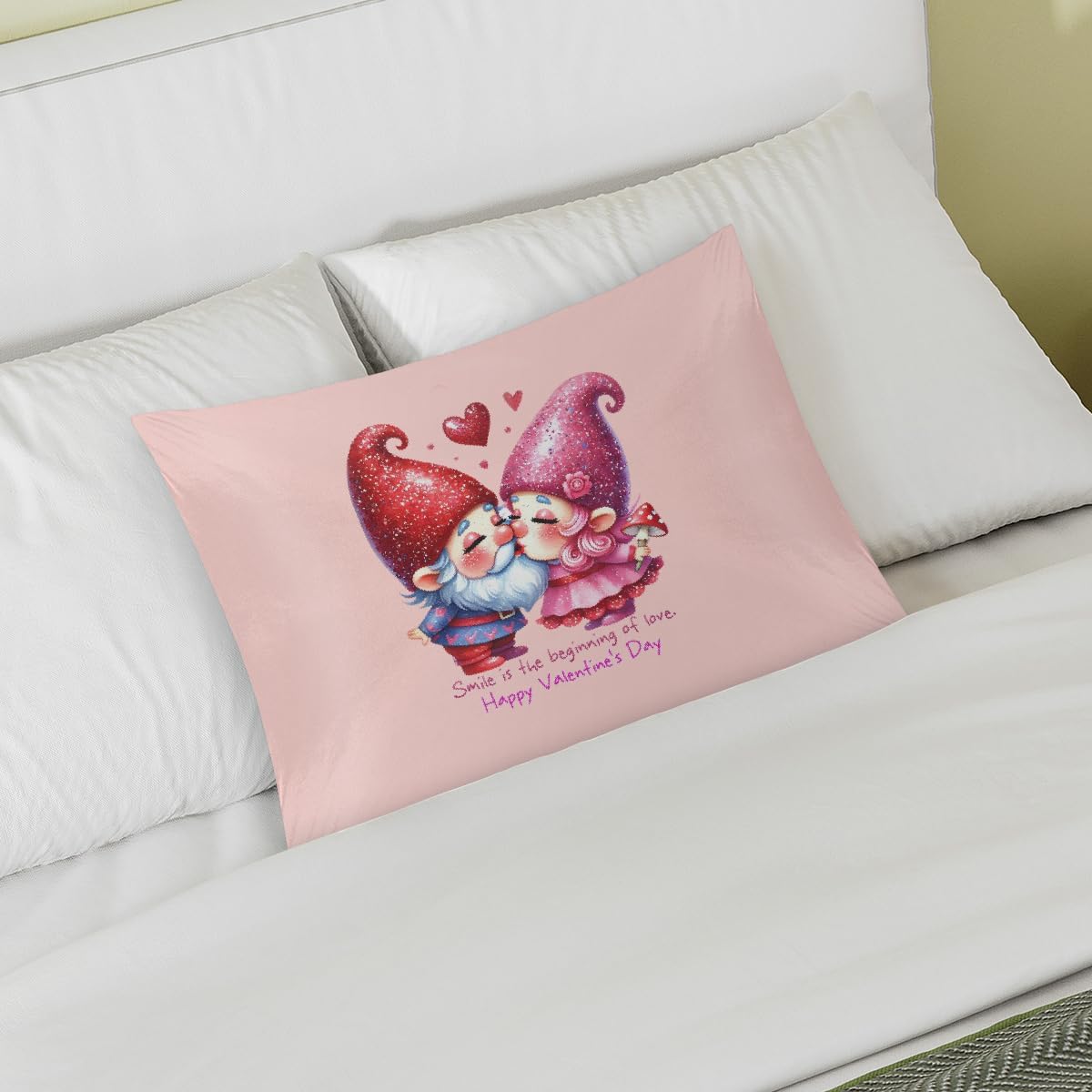 Valentine Gnomes Couple Love Satin Silk Pillowcase for Hair & Skin Pillow Cases Standard Size Soft Silk Pillow Case with Envelope Closure…