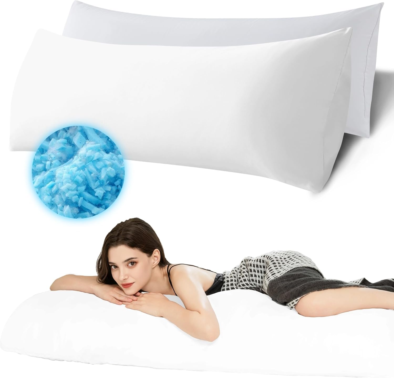 Ubauba Memory Foam Body Pillow with Cover, Full Large Body Pillows Insert for Adults with Envelope Closure Pillowcase, Firm & Fluffy Long…