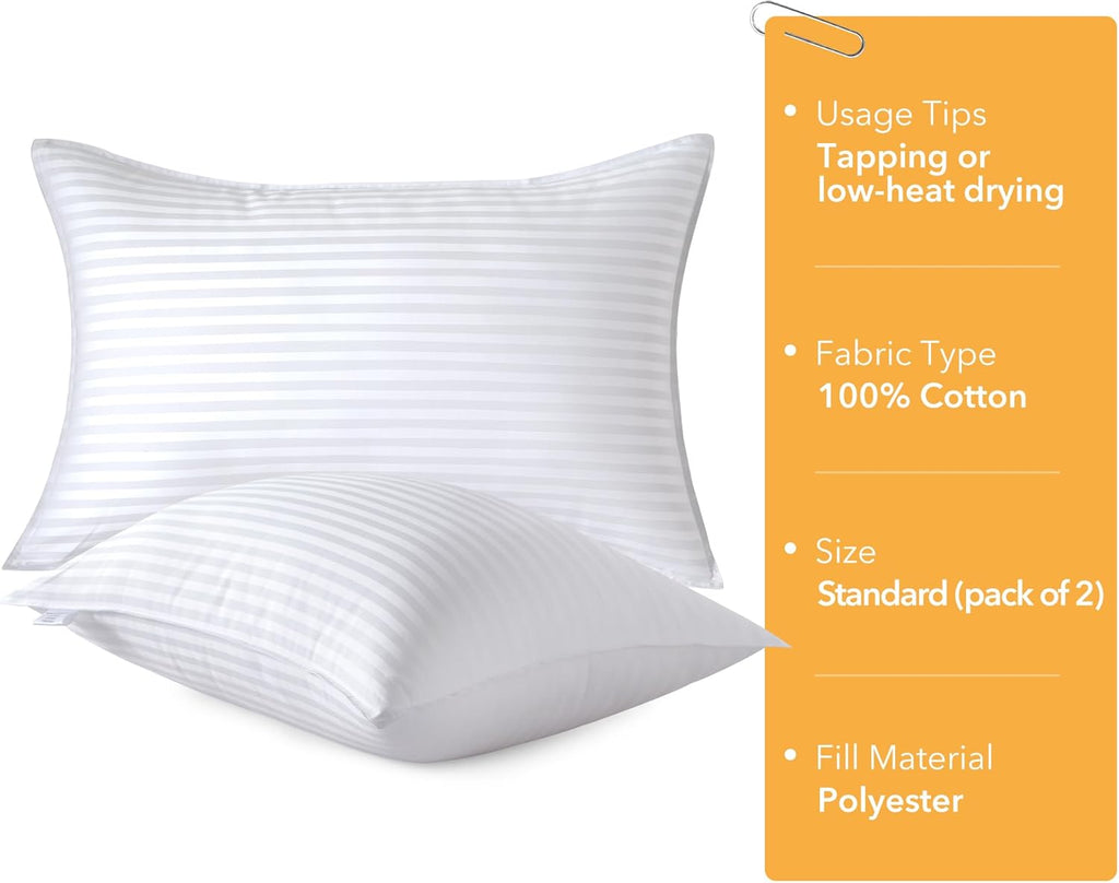 Oubonun Standard Size Pillows Set of 2 - Fluffy & Supportive Down Alternative Pillows with Zippered Cotton Cover - Breathable and Cool for…