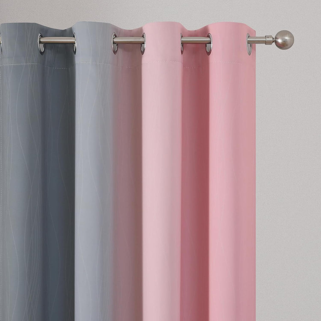 Estelartextiler Estelar Textiler Grey and Pink Ombre Short Blackout Curtains 36 Inch Long, Thermal Insulated Grommet Small Half Window Drap…