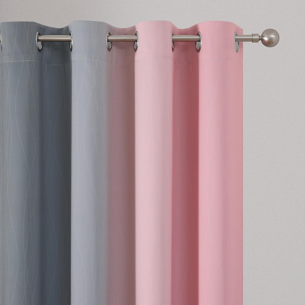 Estelartextiler Pink and Grey Blackout Curtains 84 inch Length, Ombre Full Room Darkening Window Curtains for Living Room, Grommet Thermal In…