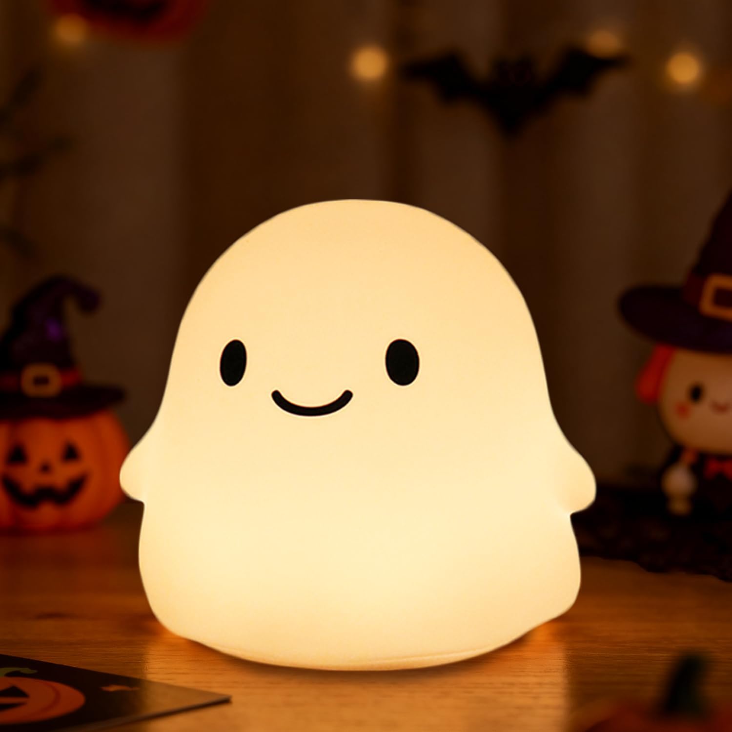Daixinde Ghost Night Light, Squishy Halloween Gifts with 50Hrs Battery, Tap Control 2 Brightness, 30Min Auto-Off, Rechargeable Cloud Lamp f…