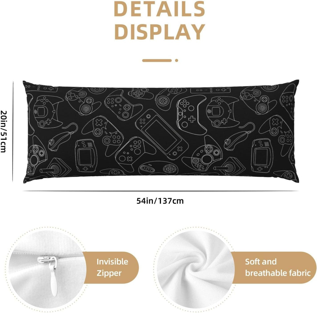 Sovvin Video Game Controller Black Background Body Pillow Cover Gaming Theme Long Pillow Case with Zipper Decorative Soft Cushion Be…