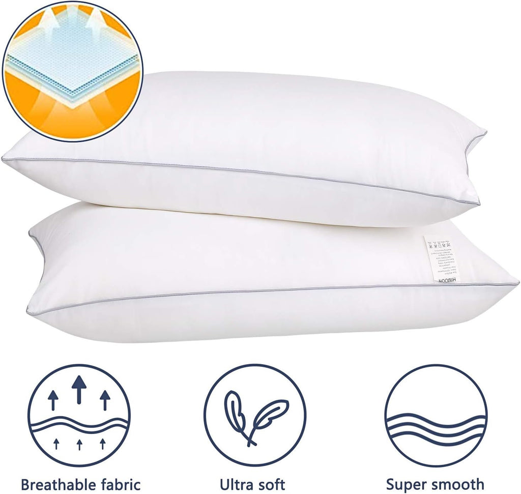 HIMOON Bed Pillows for Sleeping 2 Pack, Queen Size Cooling Pillows Set of 2, Top-end Microfiber Cover for Side Stomach Back Sleepers