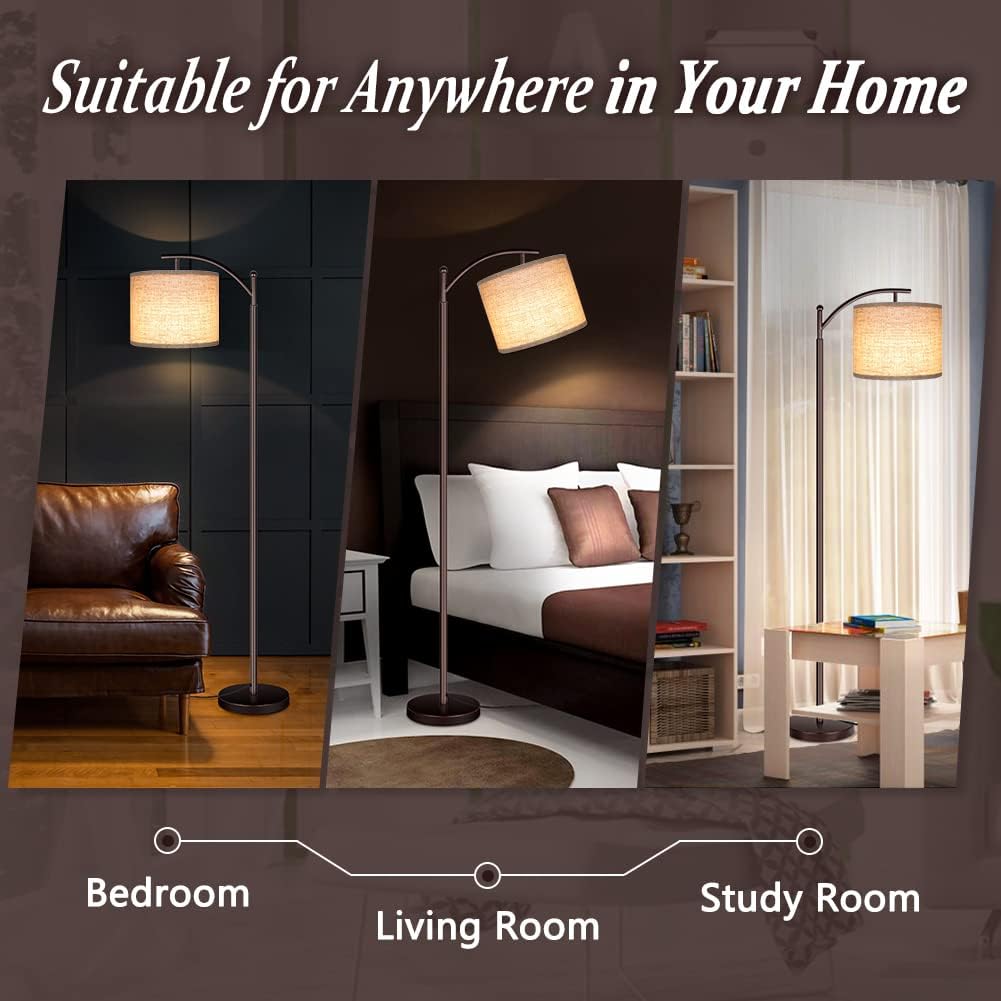 Floor Lamp for Living Room, LED Standing Lamp Tall Industrial Floor Lamp Reading for Bedroom, Office (9W LED Bulb, Beige Lampshade…
