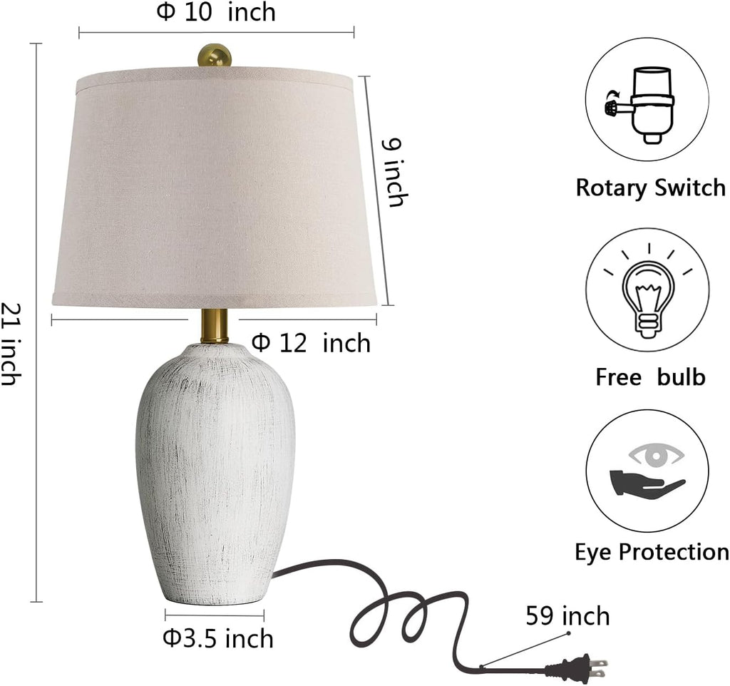 Aieampdo 21'' Set of 2 Rustic Ceramic Small Table Lamps for Living Room Bedroom, Farmhouse Vintage Nightstand Lamps for Office Entryway End…