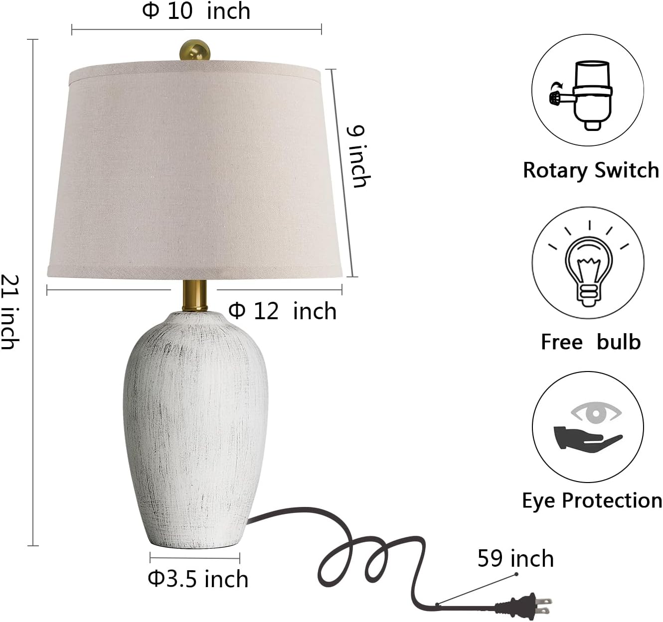 Aieampdo 21'' Set of 2 Rustic Ceramic Small Table Lamps for Living Room Bedroom, Farmhouse Vintage Nightstand Lamps for Office Entryway End…