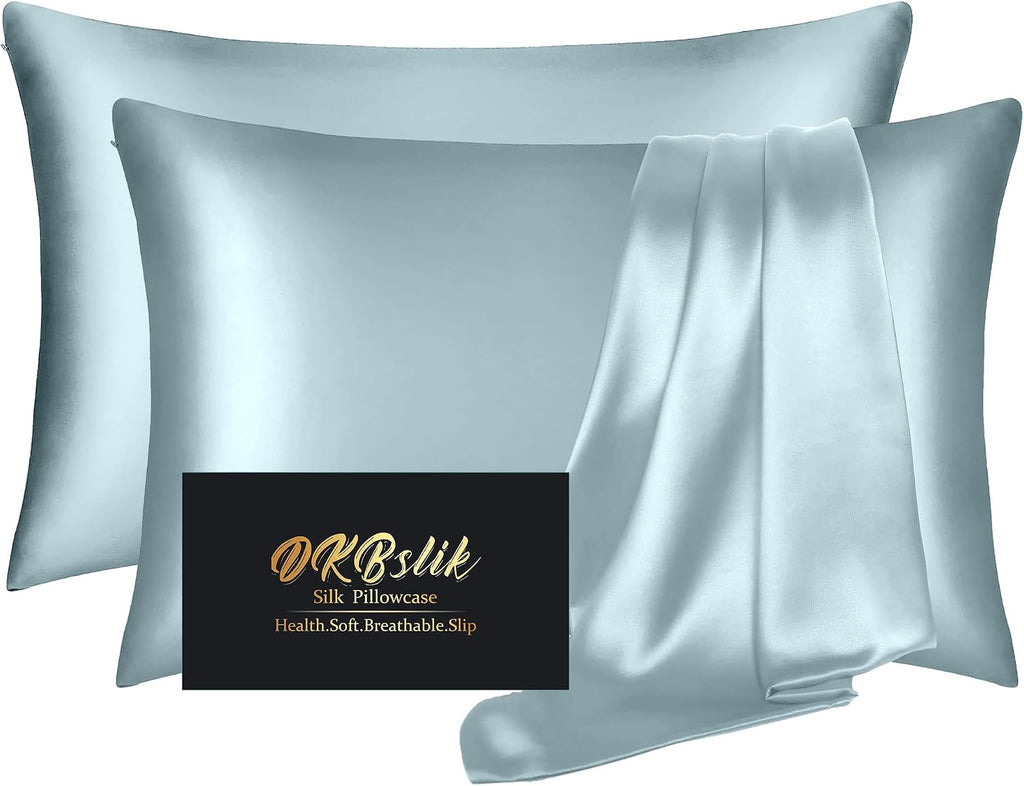 Home Silk Pillow Cases 2 Pack, Mulberry Silk Pillowcases Standard Set of 2, Smooth, Anti Acne, Beauty Sleep, Both Sides Natural Silk Satin…