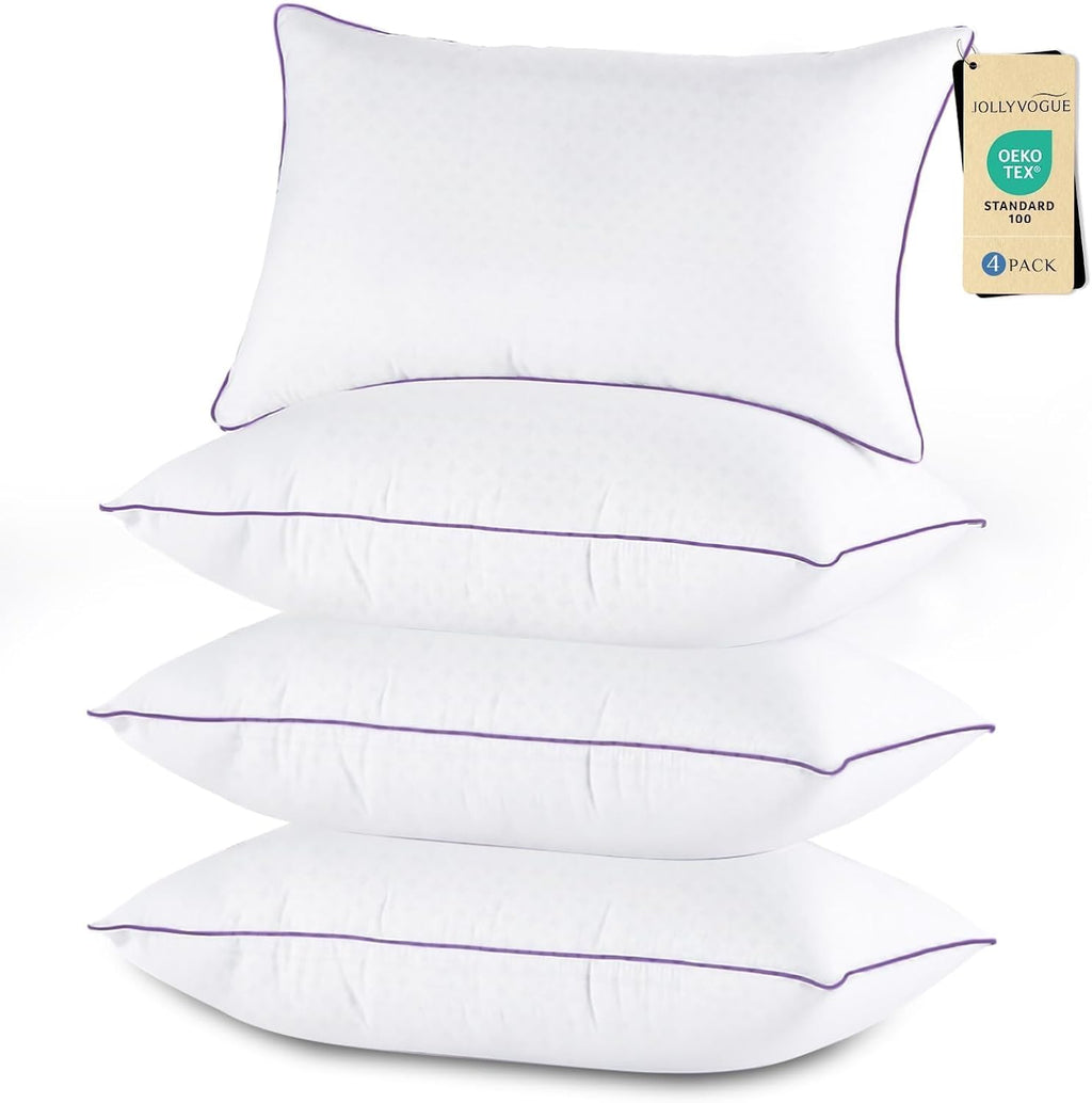 Jollyvogue Pillows Standard Size Set of 4, Washable Supportive Full Size Bed Pillows with Super Soft Down Alternative Fill, Luxury Fluffy H…