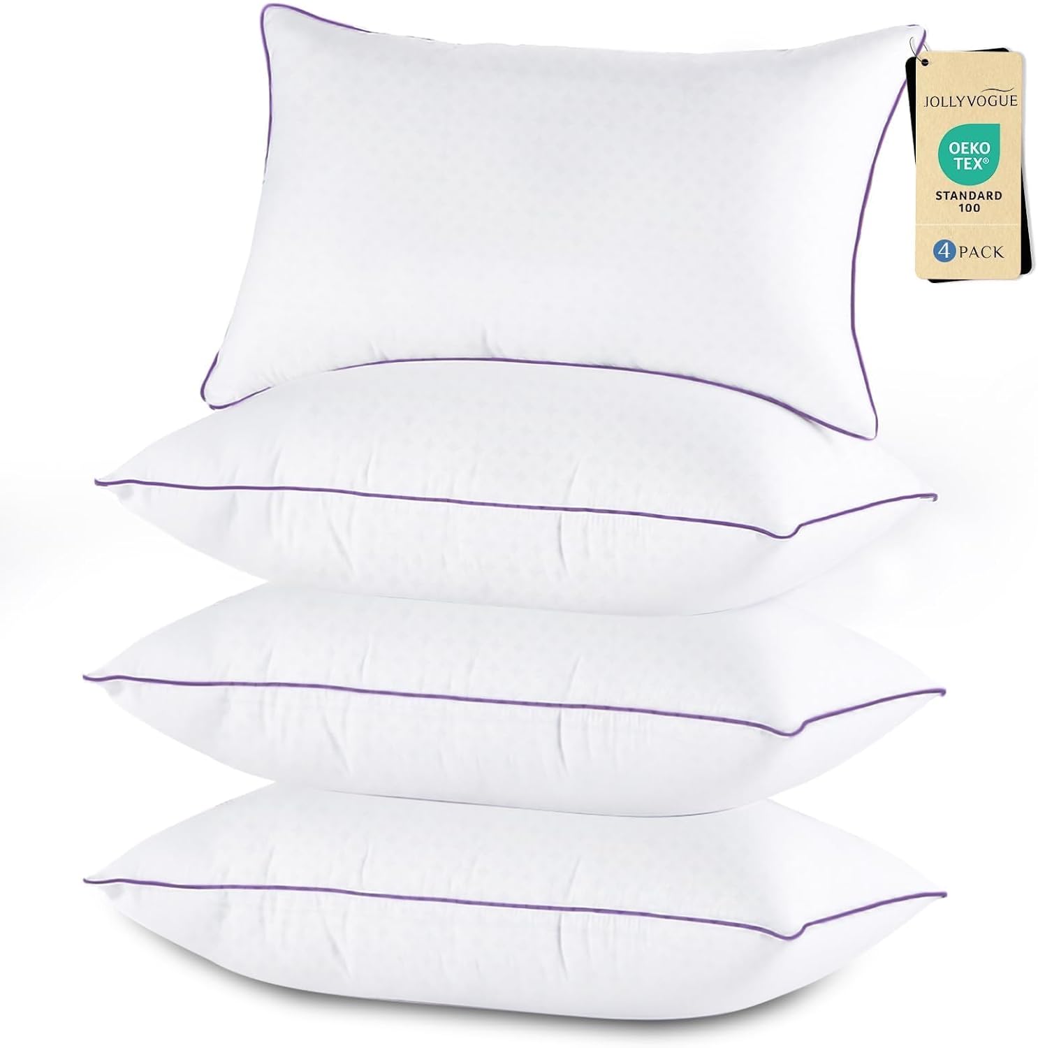 Jollyvogue Pillows Standard Size Set of 4, Washable Supportive Full Size Bed Pillows with Super Soft Down Alternative Fill, Luxury Fluffy H…