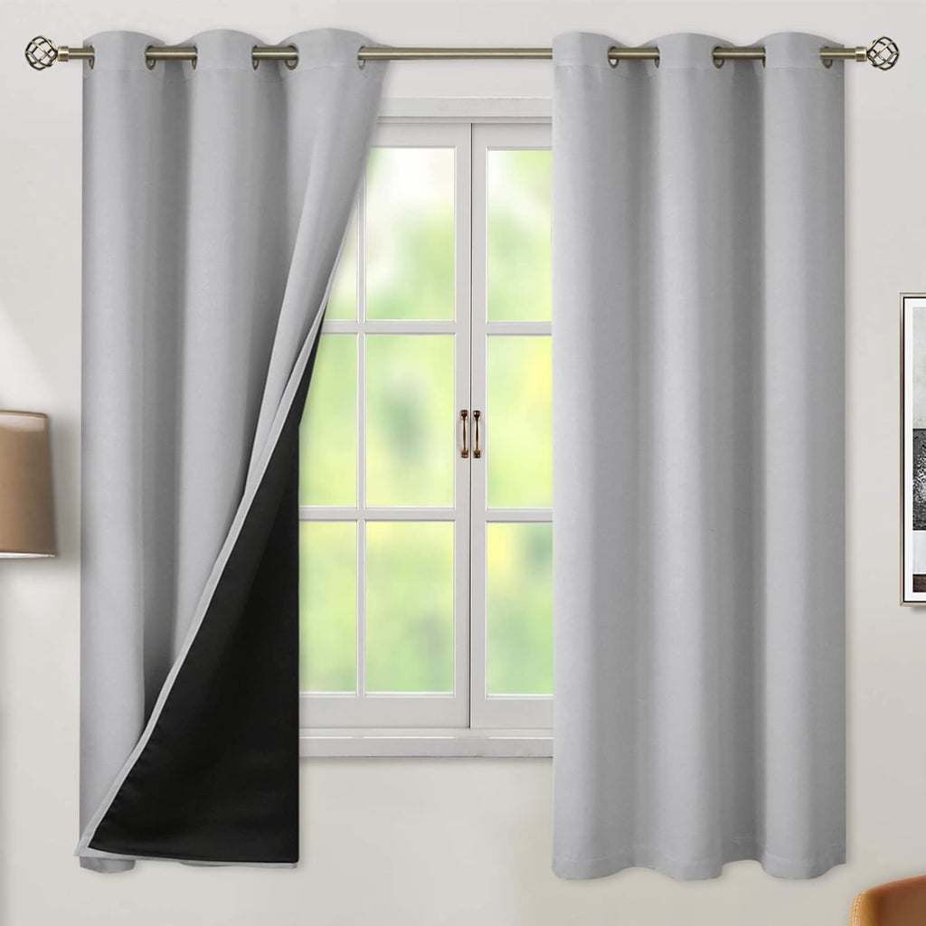 BGment 100% Blackout Curtains for Bedroom with Black Liner, Thermal Insulated Thick Double Layers Total Light Blocking Grommet Window Curta…