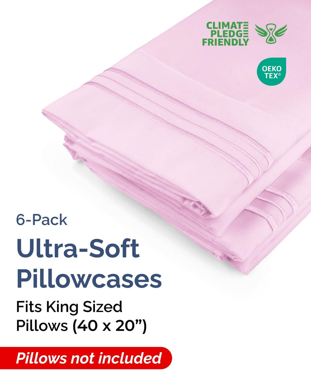 King Pillow Cases Set of 6 - Ultra Soft Hotel Quality Pillowcase Covers - Comfy, Cozy & Wrinkle Free - Shrink, Stain & Fade Resistant…