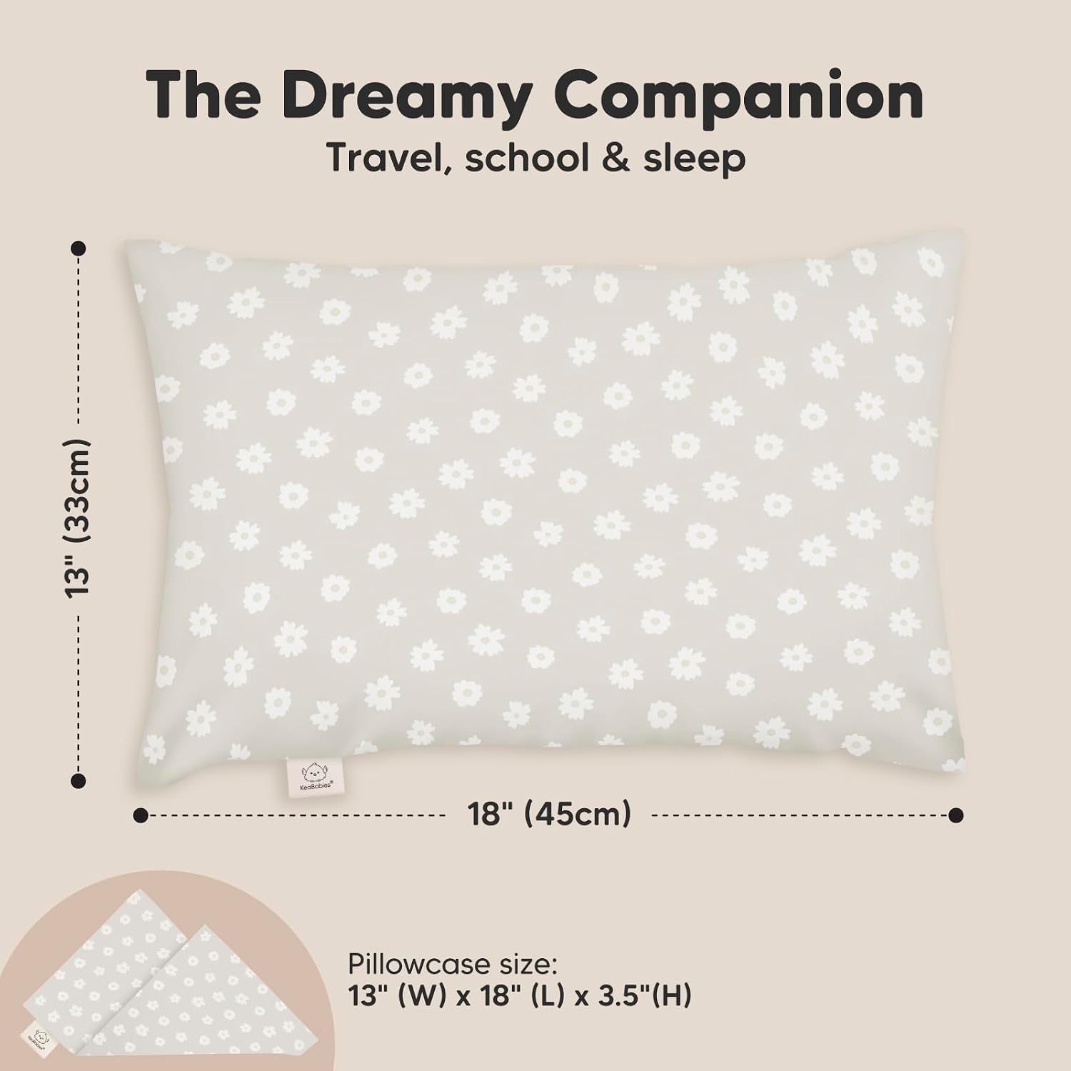 Toddler Pillow with Pillowcase - 13x18 My Little Dreamy Kids Travel Bed Pillows for Sleeping, Organic Cotton Small Pillowcase, Soft &…