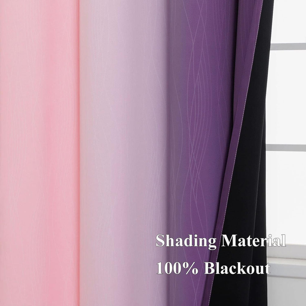 Estelartextiler Estelar Textiler Pink and Purple Ombre Short Blackout Curtains 36 Inch Long, Thermal Insulated Grommet Small Half Window Dr…